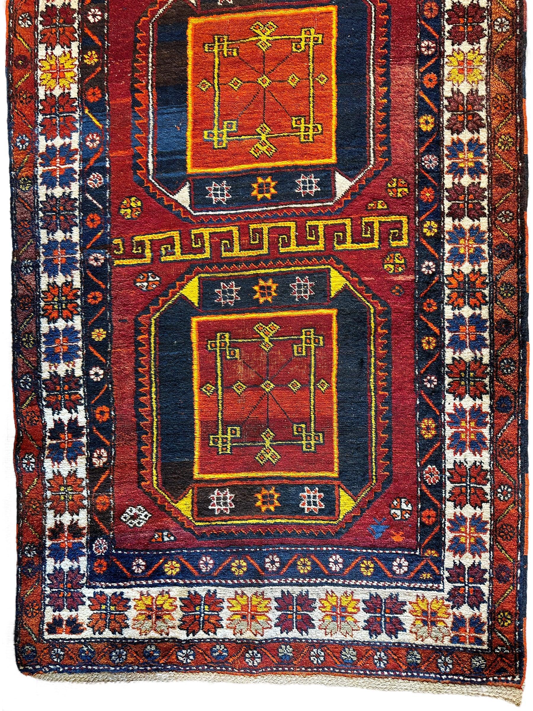 Antique circa 1920's Kurdish-Kazak Geometric Motifs Runner 3’8” x 12’3” Rugistan
