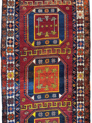 Antique circa 1920's Kurdish-Kazak Geometric Motifs Runner 3’8” x 12’3” Rugistan