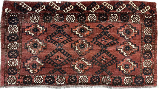 Antique Kizil Ayak Turkoman Chuval, Juval Rug 60"×34” Rugistan