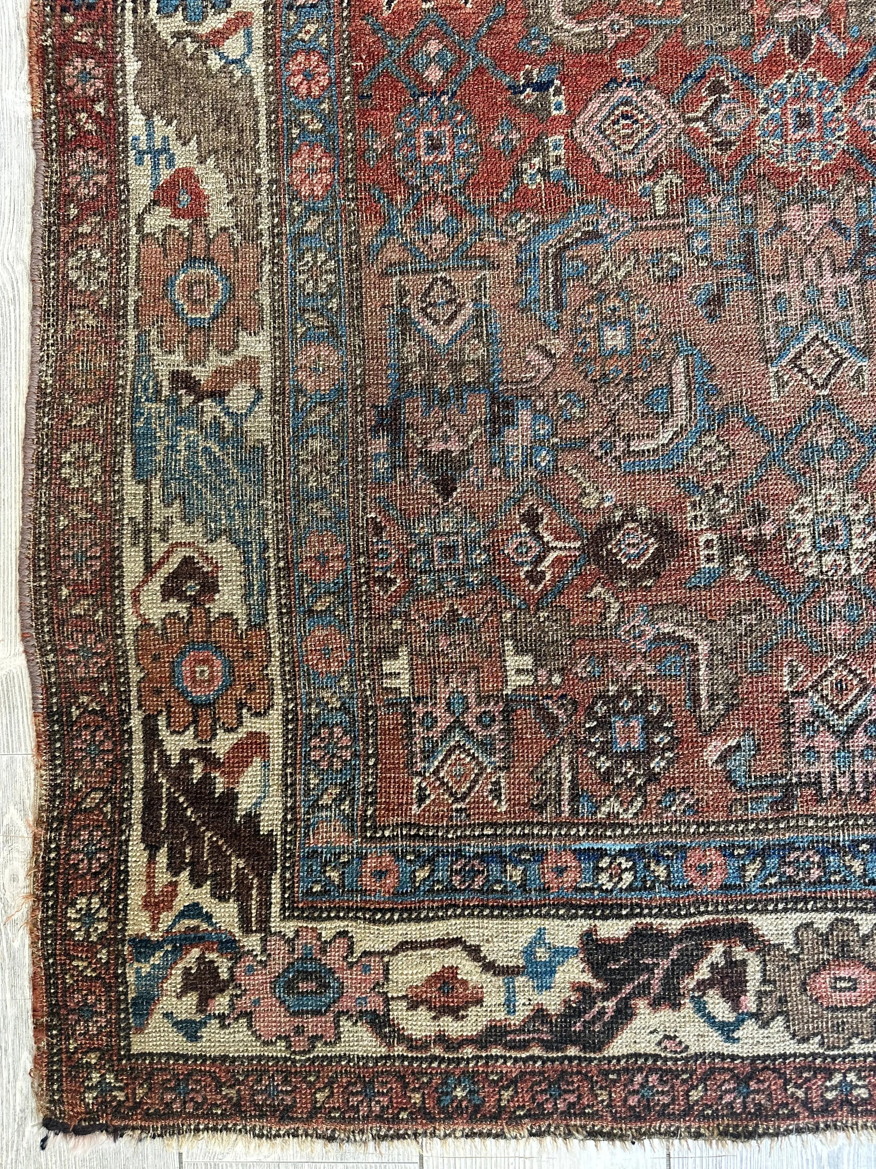 Antique Late 19th Century Persian Kurdish Gholtogh Rug 4 x 7 Rugistan