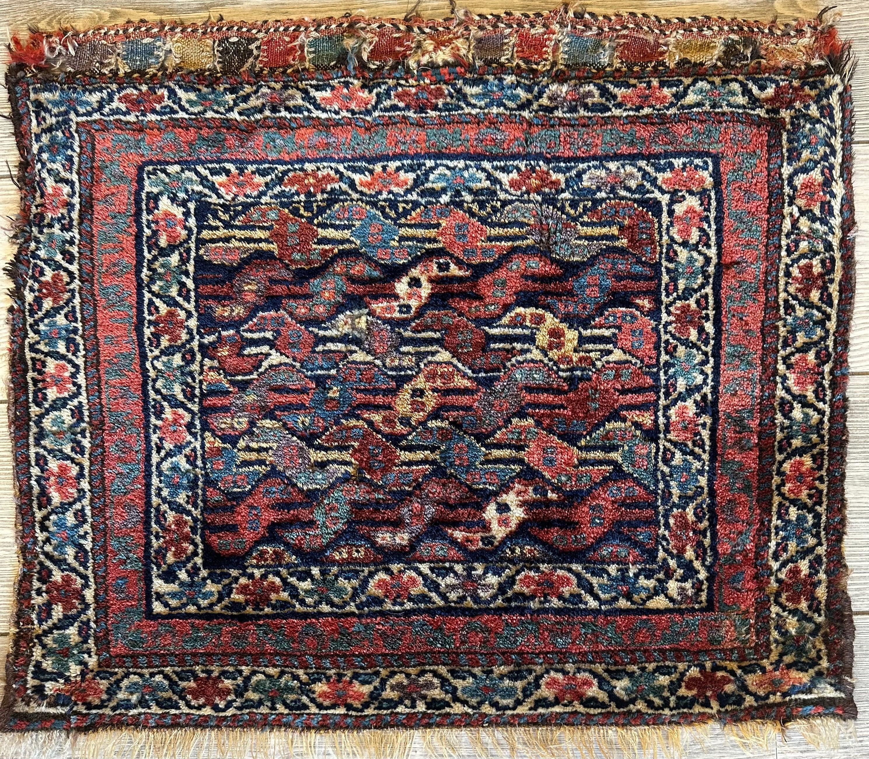 Antique Natural Dyes Small Kurdish Square Decorative Hanging Rug - 22" X 24" Rugistan