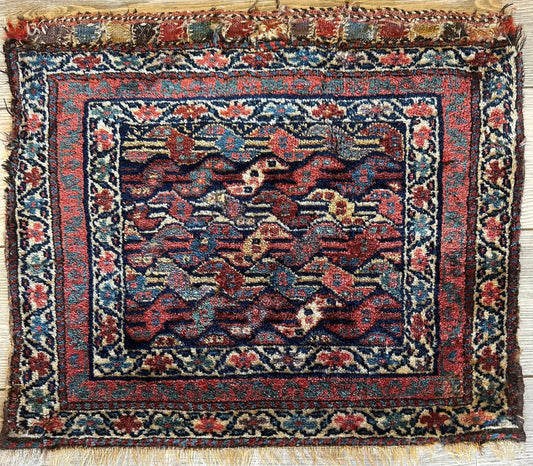 Antique Natural Dyes Small Kurdish Square Decorative Hanging Rug - 22" X 24" Rugistan