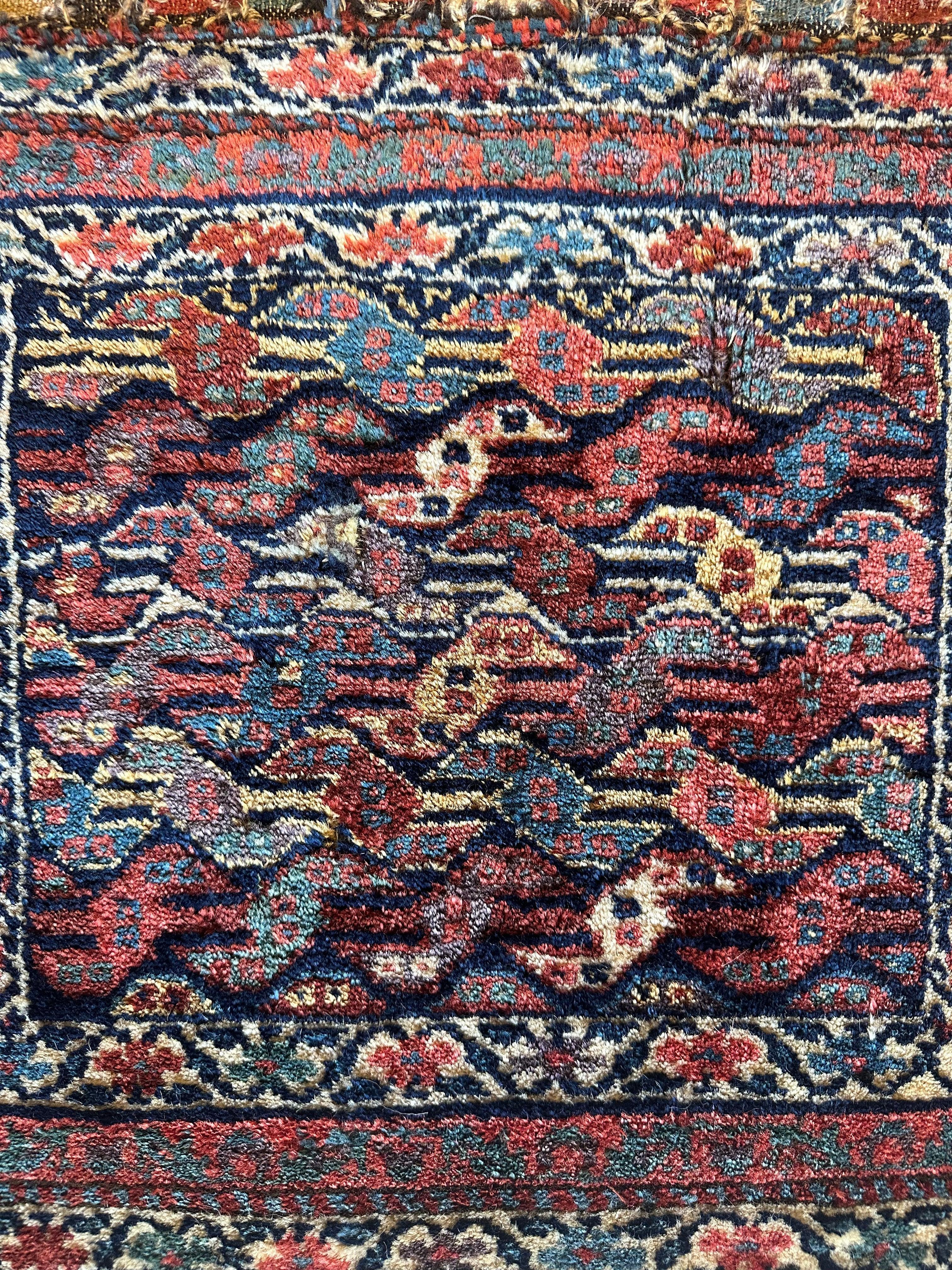 Antique Natural Dyes Small Kurdish Square Decorative Hanging Rug - 22" X 24" Rugistan