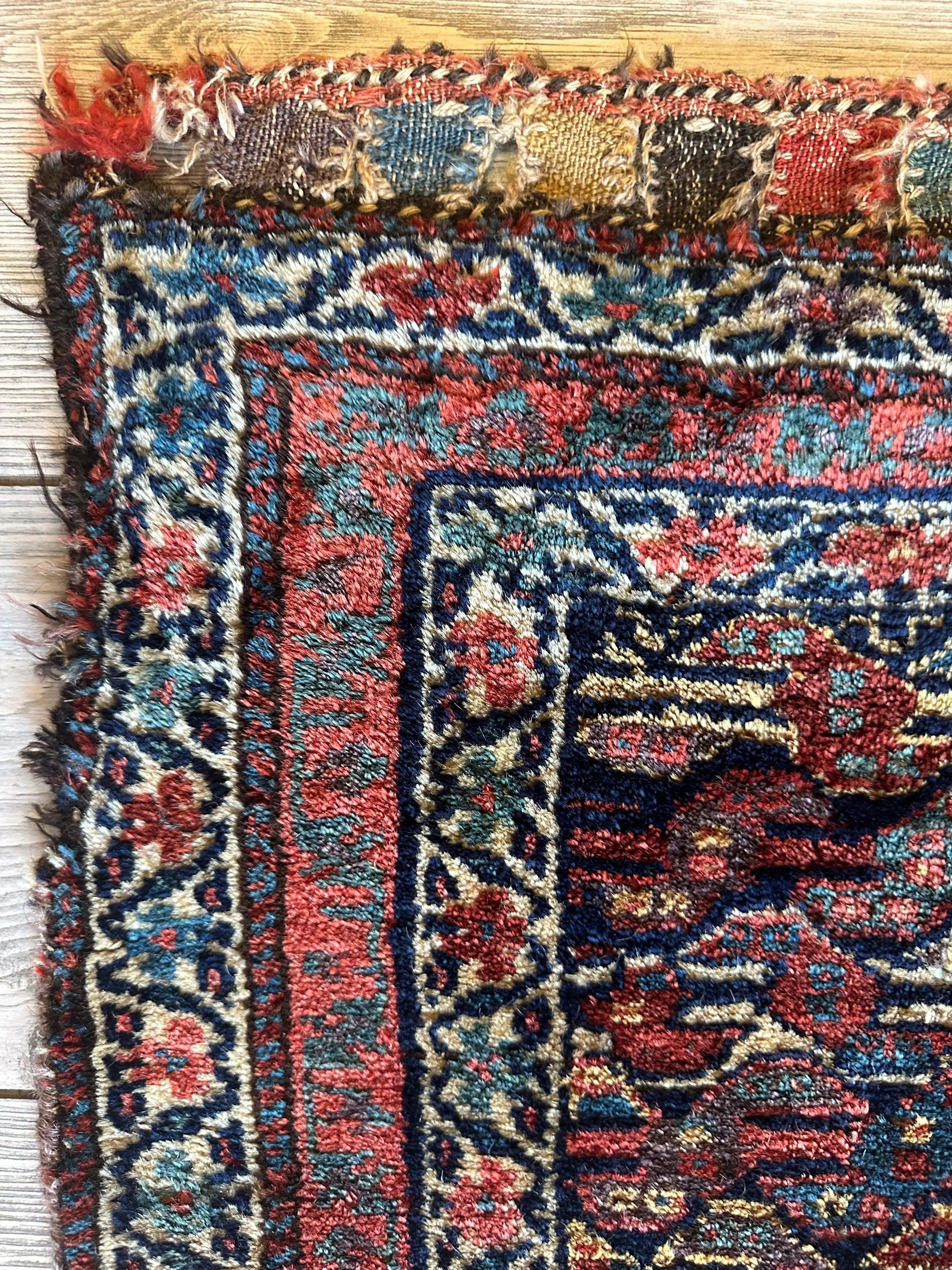 Antique Natural Dyes Small Kurdish Square Decorative Hanging Rug - 22" X 24" Rugistan