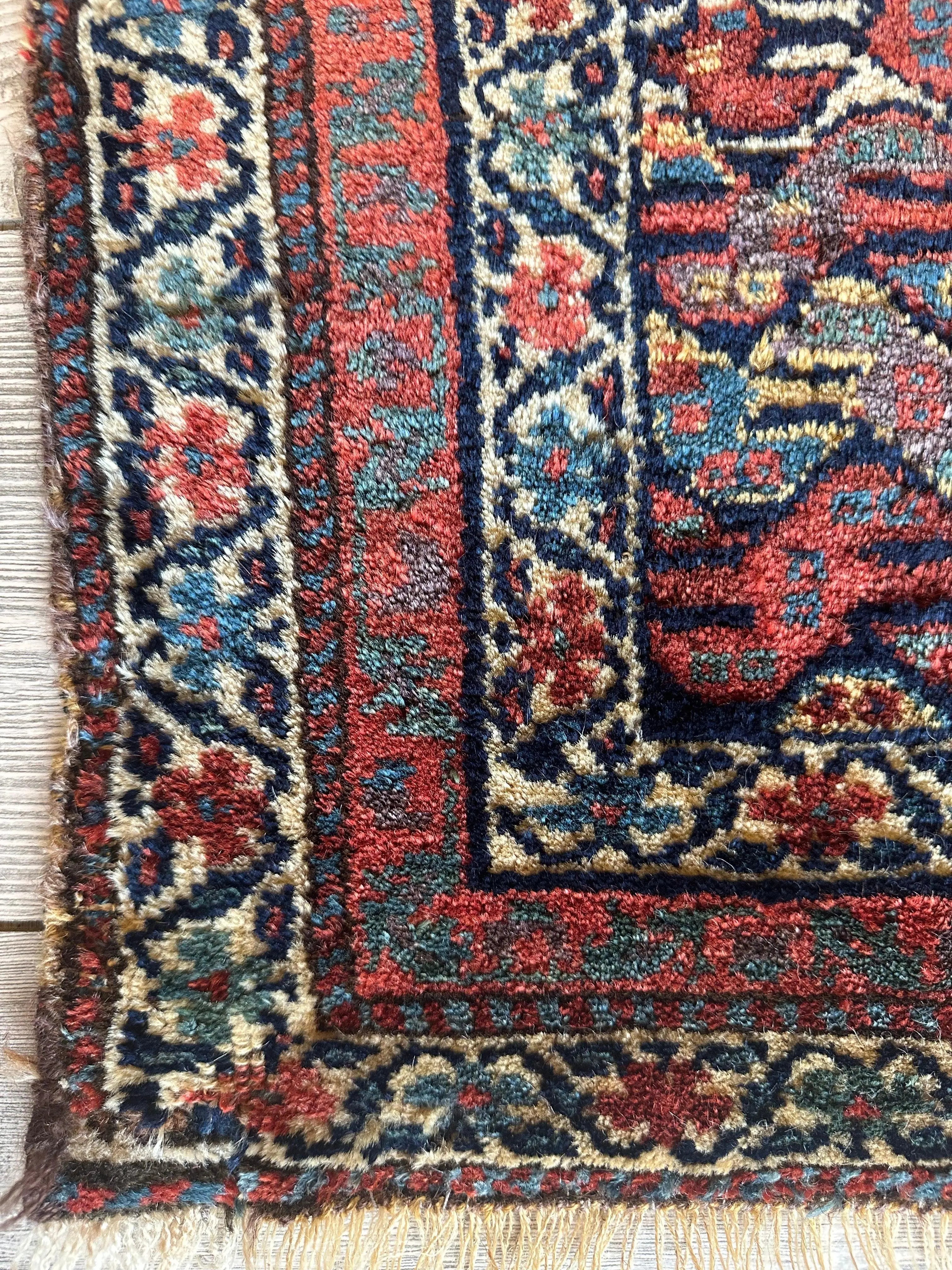 Antique Natural Dyes Small Kurdish Square Decorative Hanging Rug - 22" X 24" Rugistan