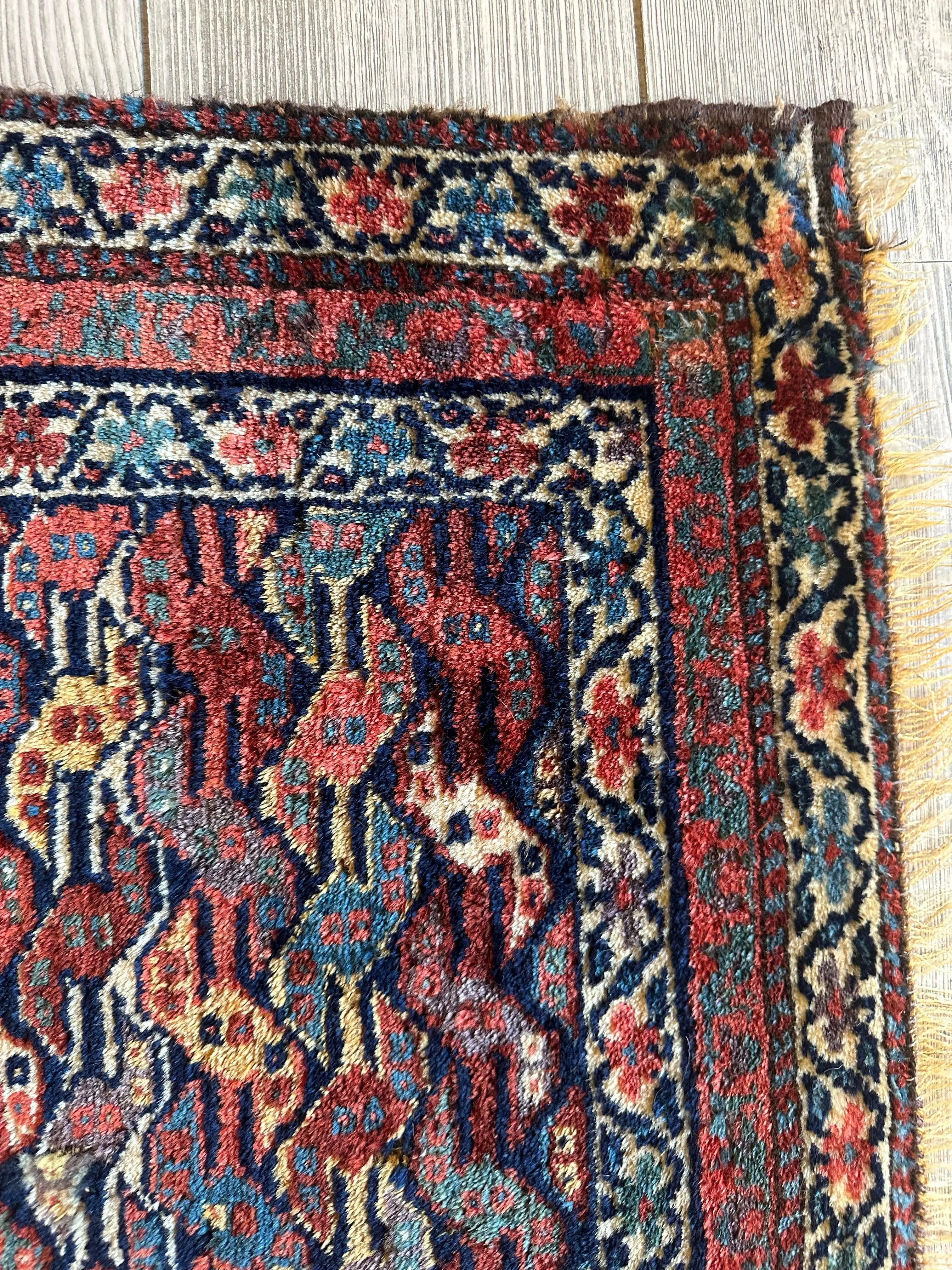 Antique Natural Dyes Small Kurdish Square Decorative Hanging Rug - 22" X 24" Rugistan