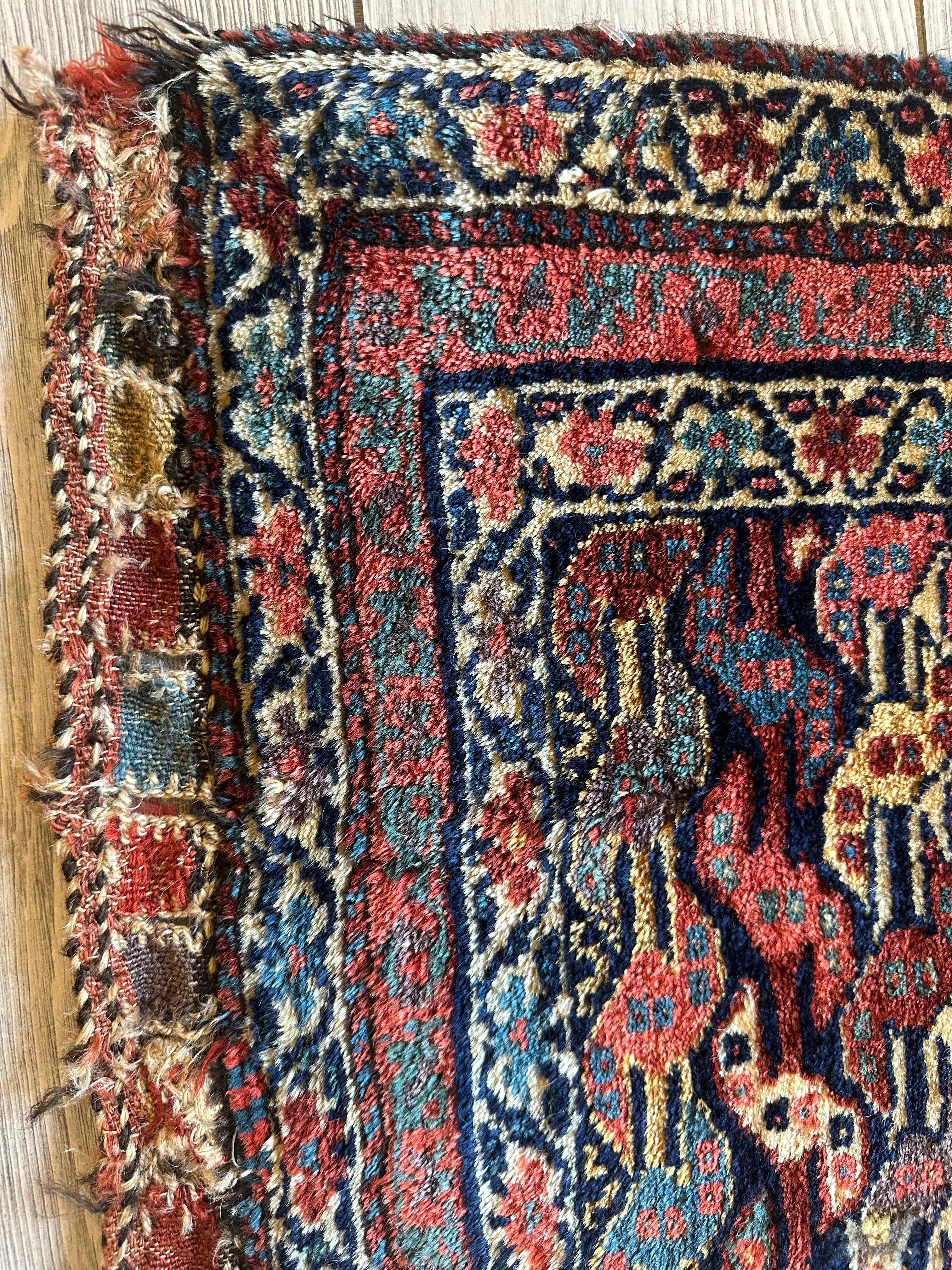 Antique Natural Dyes Small Kurdish Square Decorative Hanging Rug - 22" X 24" Rugistan