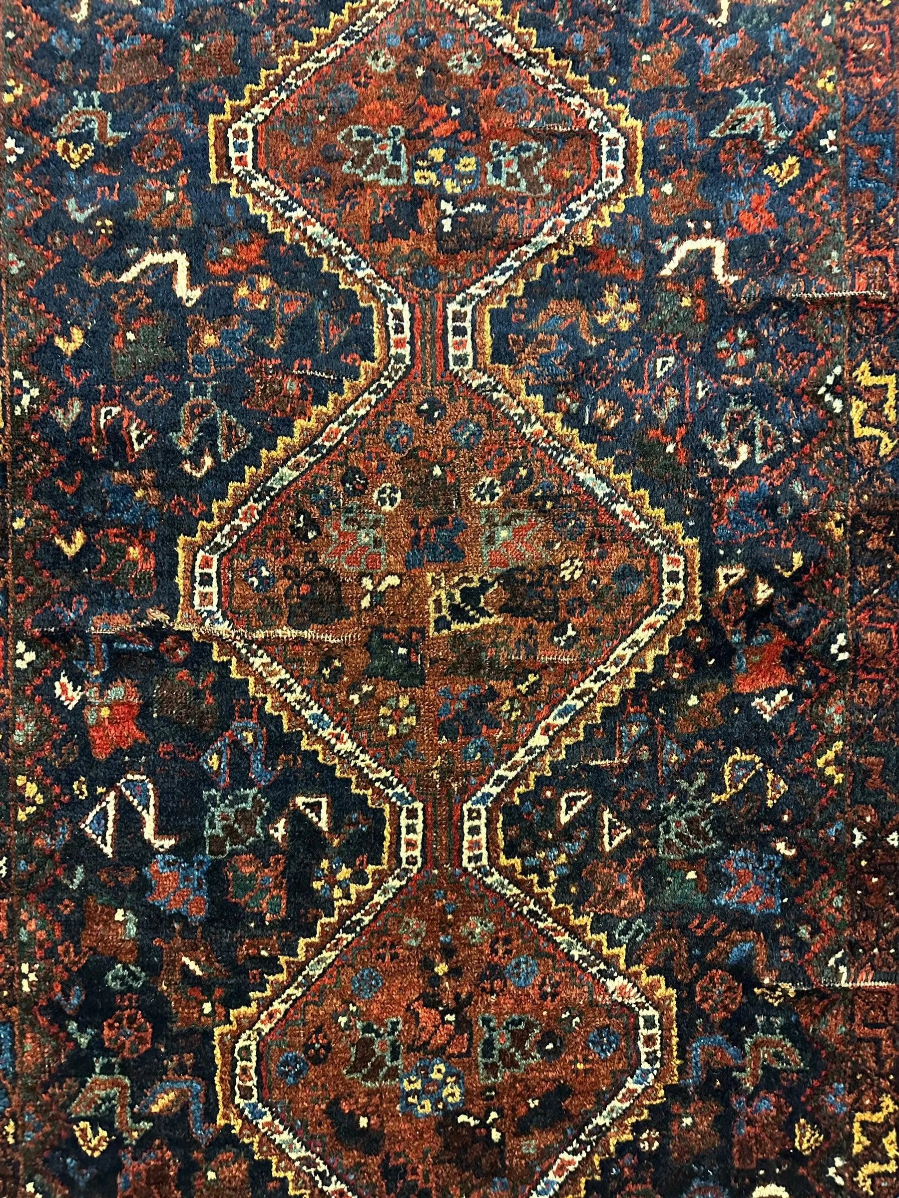 Antique Persian Khamseh Tribal Rug 4' x 5’10” Rugistan