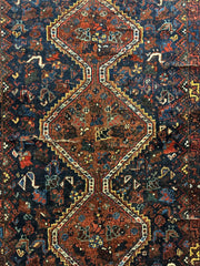 Antique Persian Khamseh Tribal Rug 4' x 5’10” Rugistan