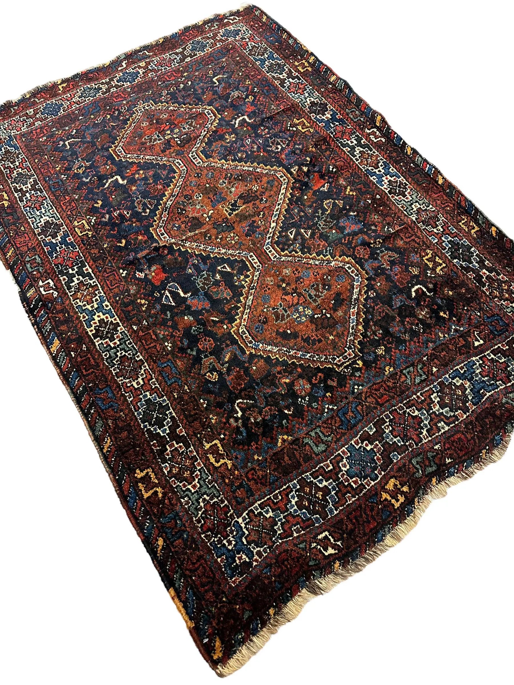 Antique Persian Khamseh Tribal Rug 4' x 5’10” Rugistan