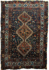 Antique Persian Khamseh Tribal Rug 4' x 5’10” Rugistan