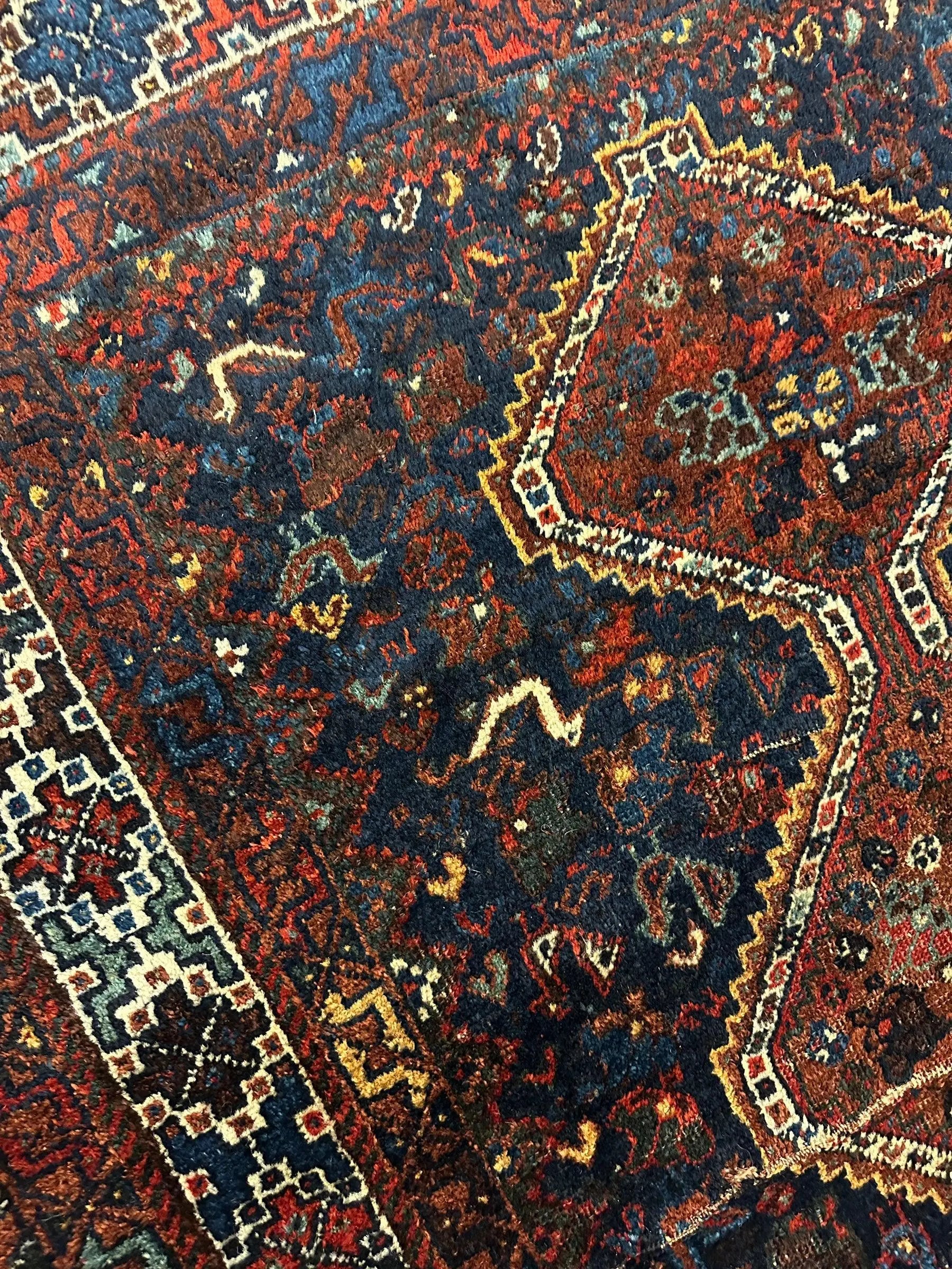 Antique Persian Khamseh Tribal Rug 4' x 5’10” Rugistan