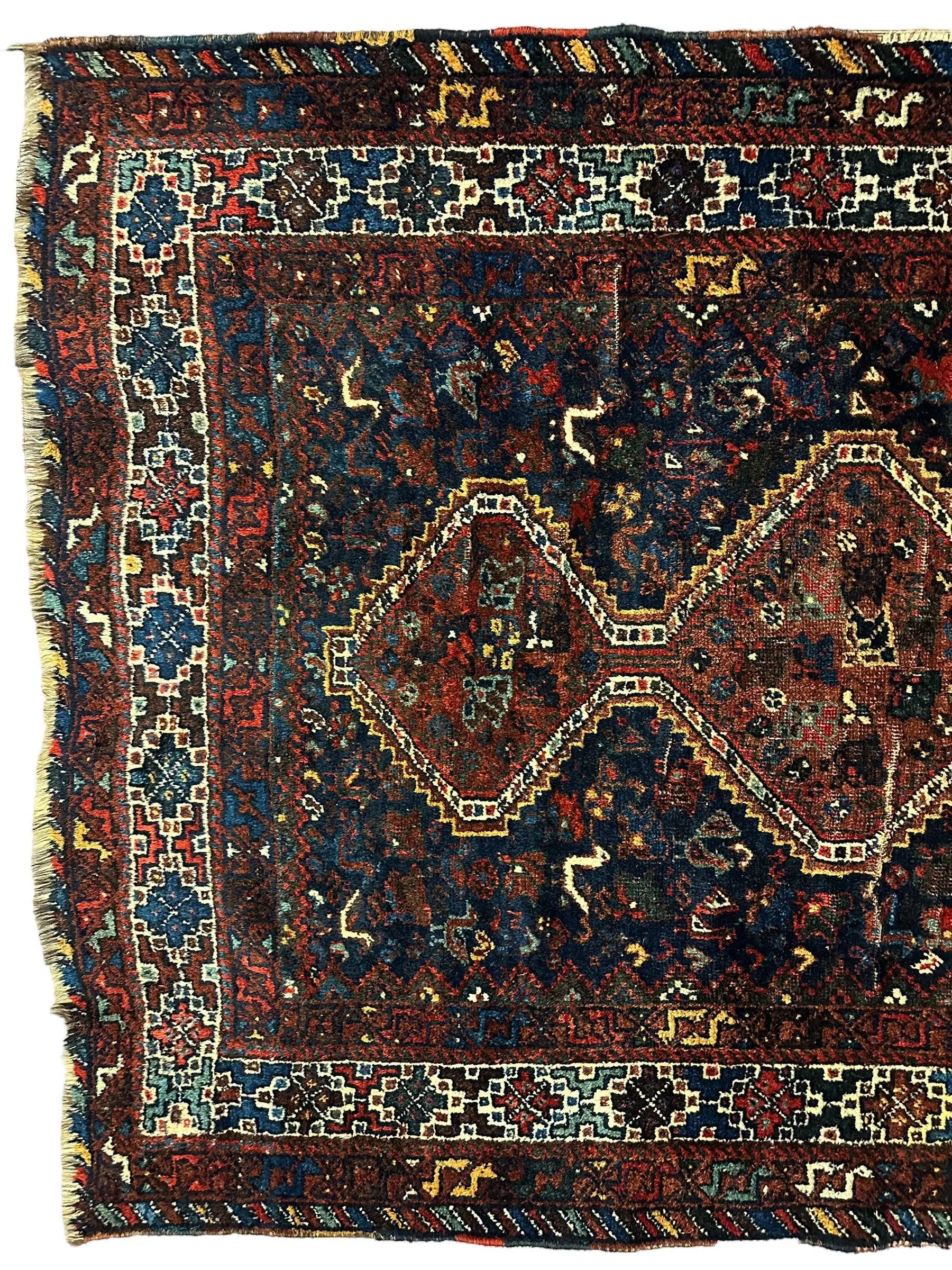 Antique Persian Khamseh Tribal Rug 4' x 5’10” Rugistan