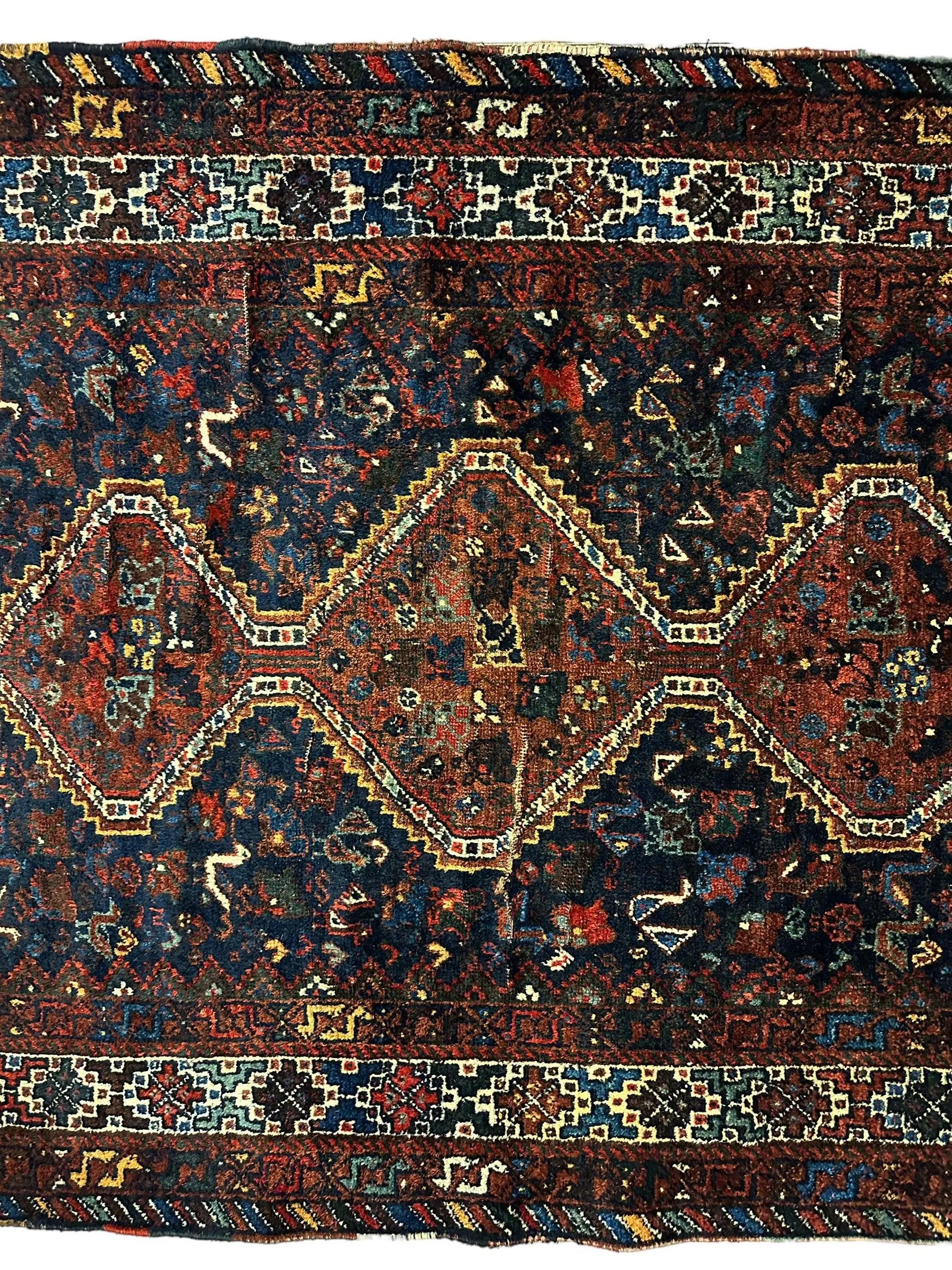 Antique Persian Khamseh Tribal Rug 4' x 5’10” Rugistan