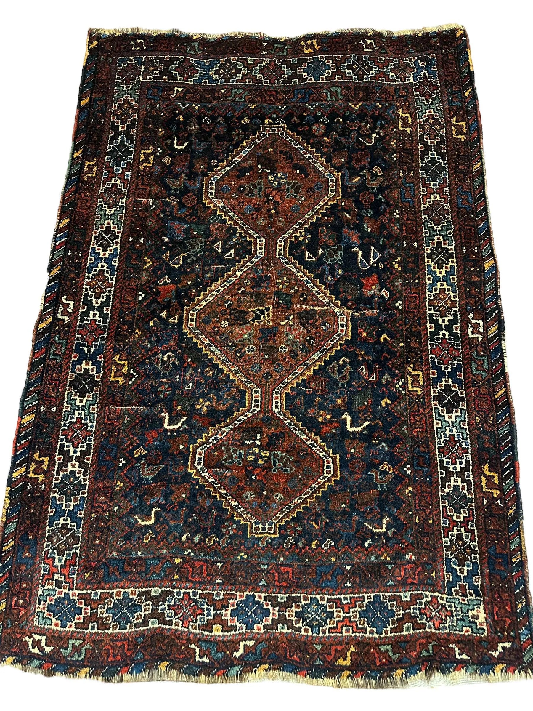 Antique Persian Khamseh Tribal Rug 4' x 5’10” Rugistan