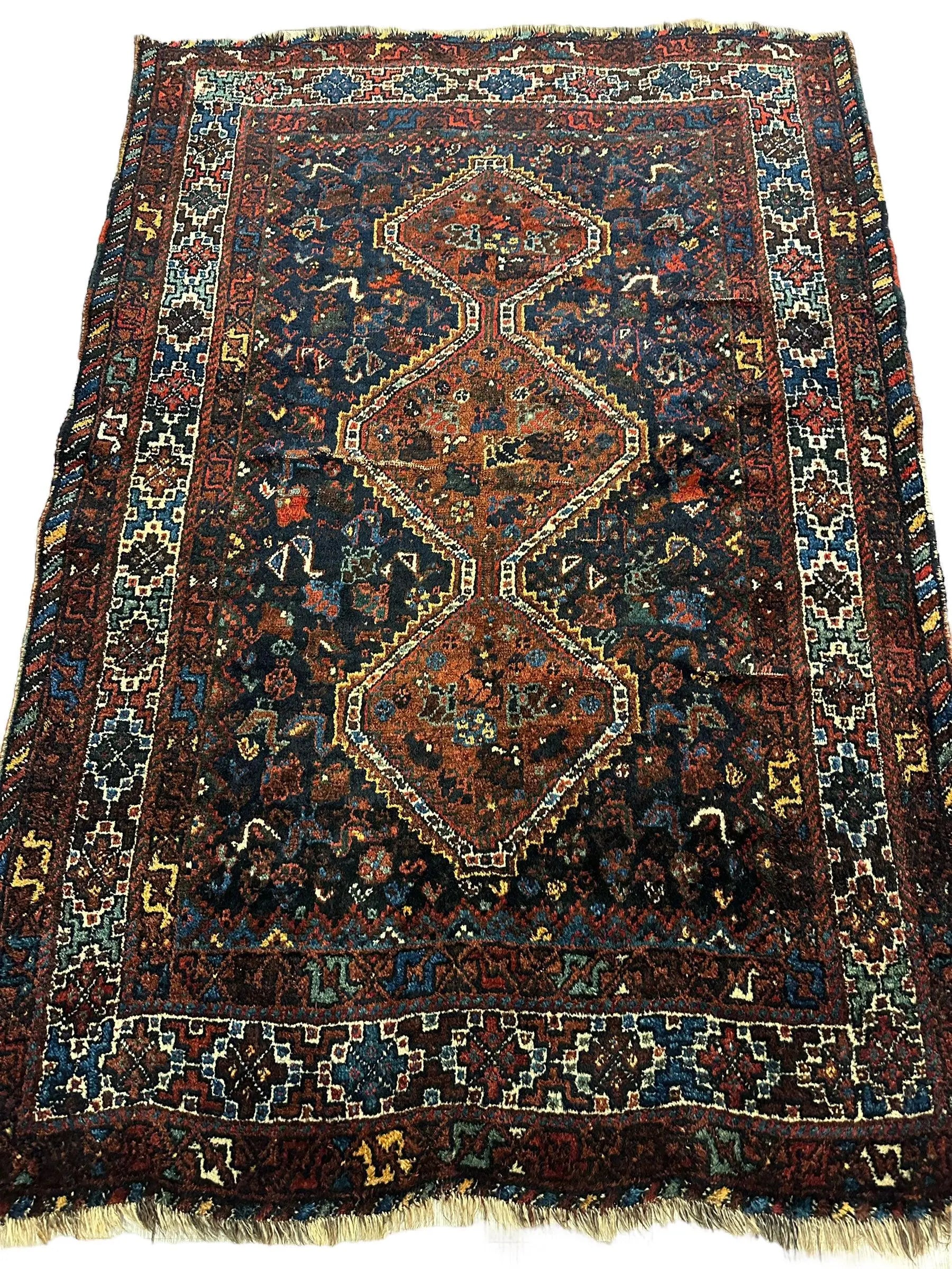 Antique Persian Khamseh Tribal Rug 4' x 5’10” Rugistan