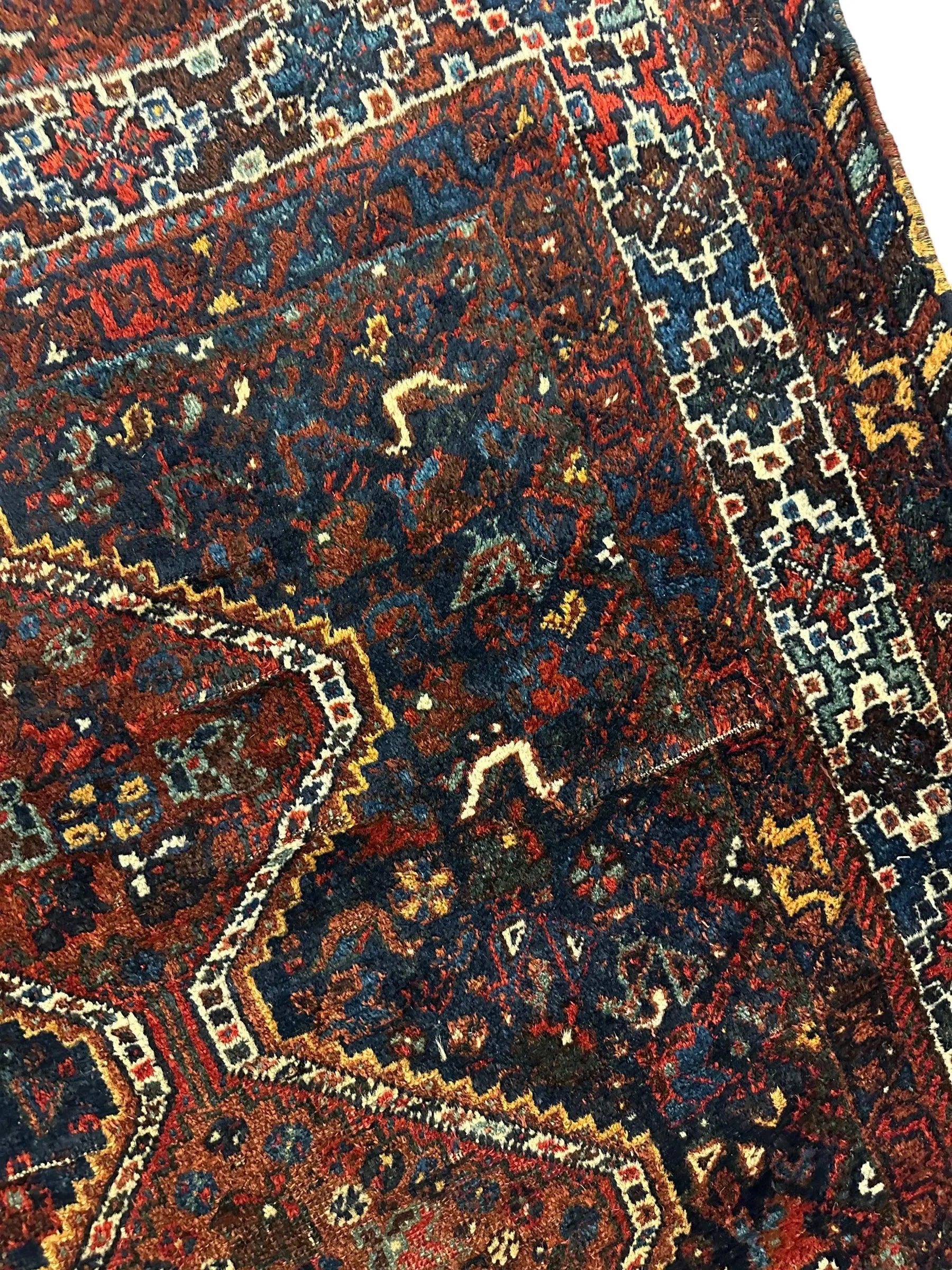 Antique Persian Khamseh Tribal Rug 4' x 5’10” Rugistan