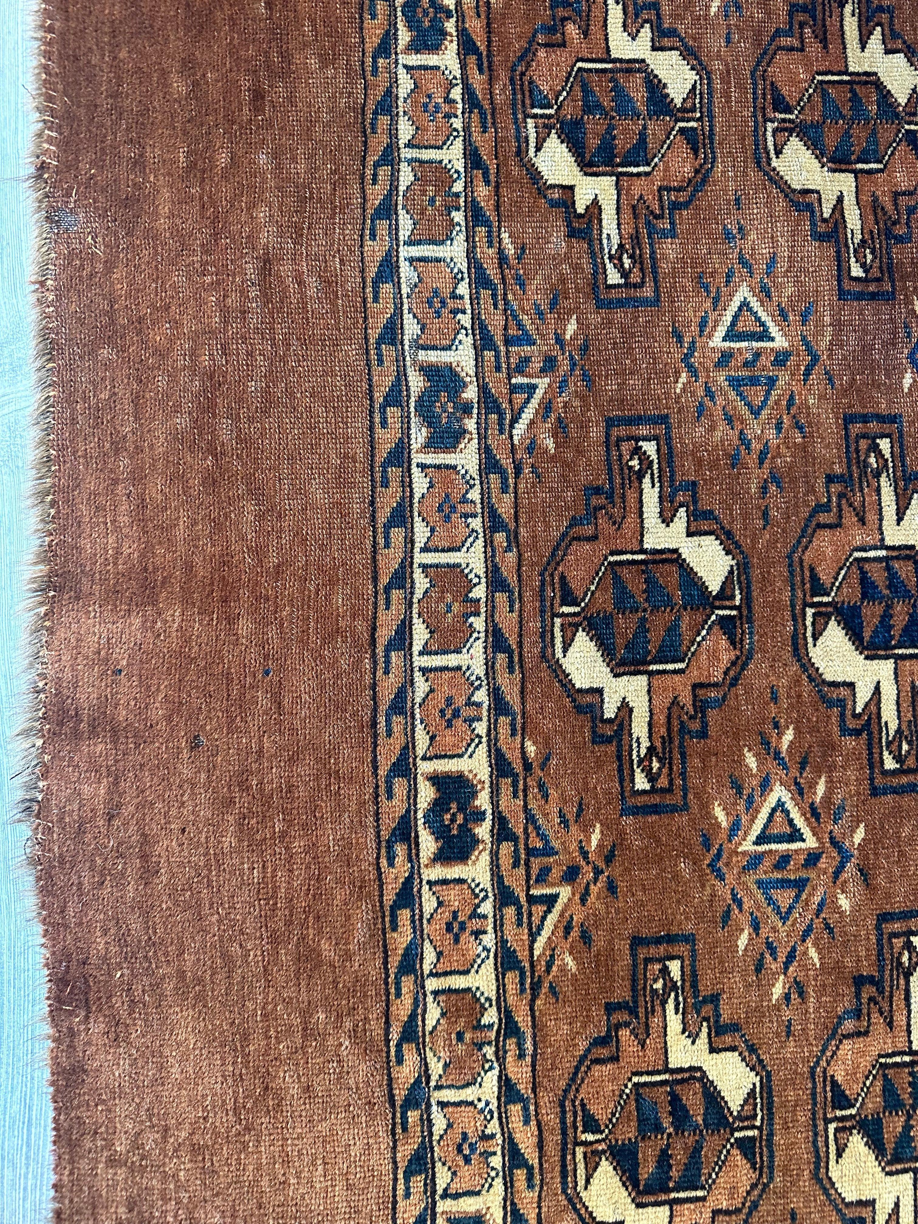 Antique Tekke Yomud Yomut Saryk Chuval Rug Bag Face, Turkmen Rug, Turkoman Rug 2’6”x3’9” Rugistan