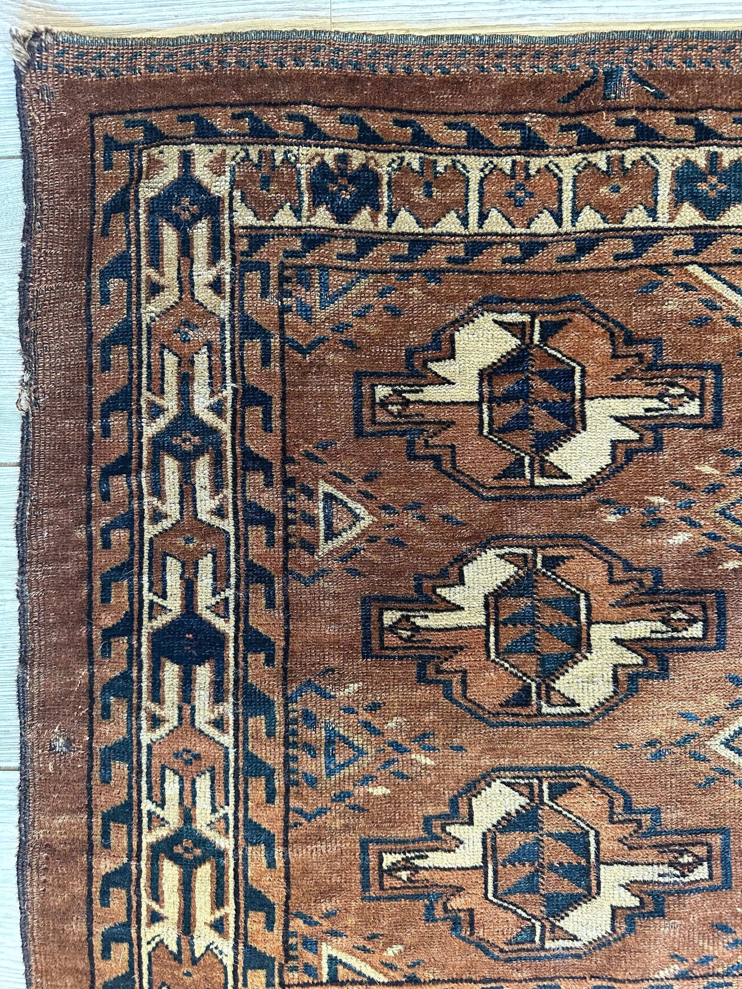 Antique Tekke Yomud Yomut Saryk Chuval Rug Bag Face, Turkmen Rug, Turkoman Rug 2’6”x3’9” Rugistan