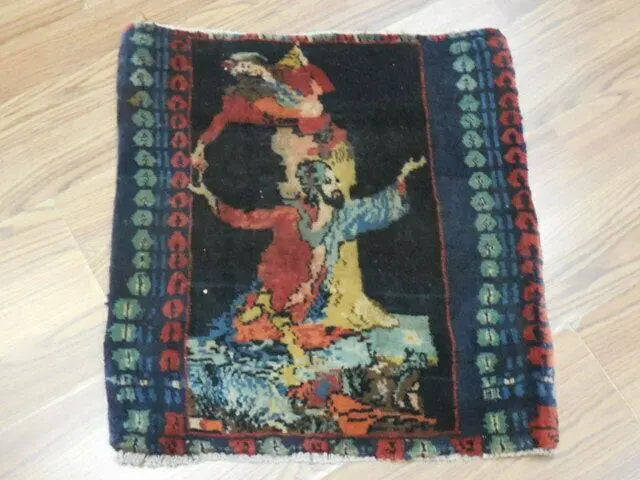 ANTIQUE UNIQUE PICTORAL OMARKHAYYAM RUG 1.5x1.8 Ft Rugistan