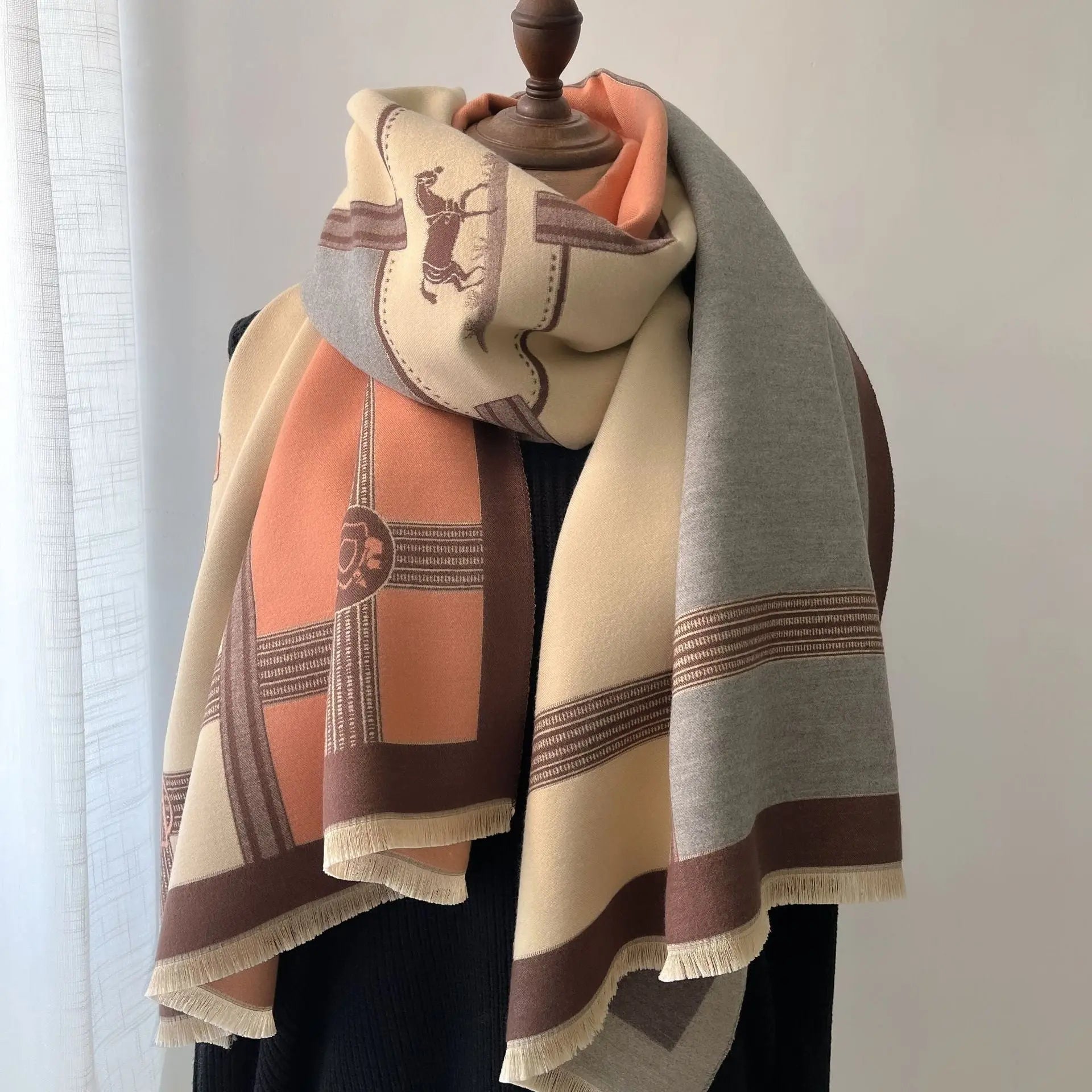 Women's Color Block Imitation Cashmere Scarf Family Shopolf