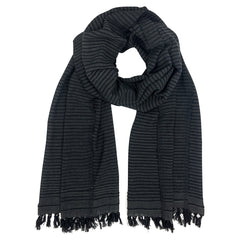 Dark gray scarf with fringes on a white background