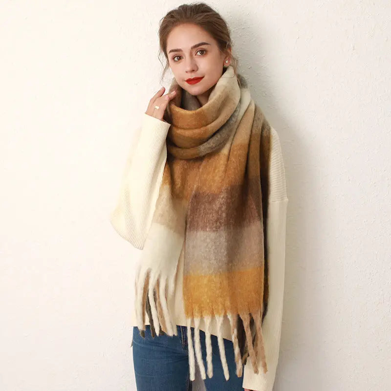 Women's Grid Patterned Scarf with Tassels Family Shopolf