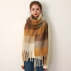 Women's Grid Patterned Scarf with Tassels Family Shopolf