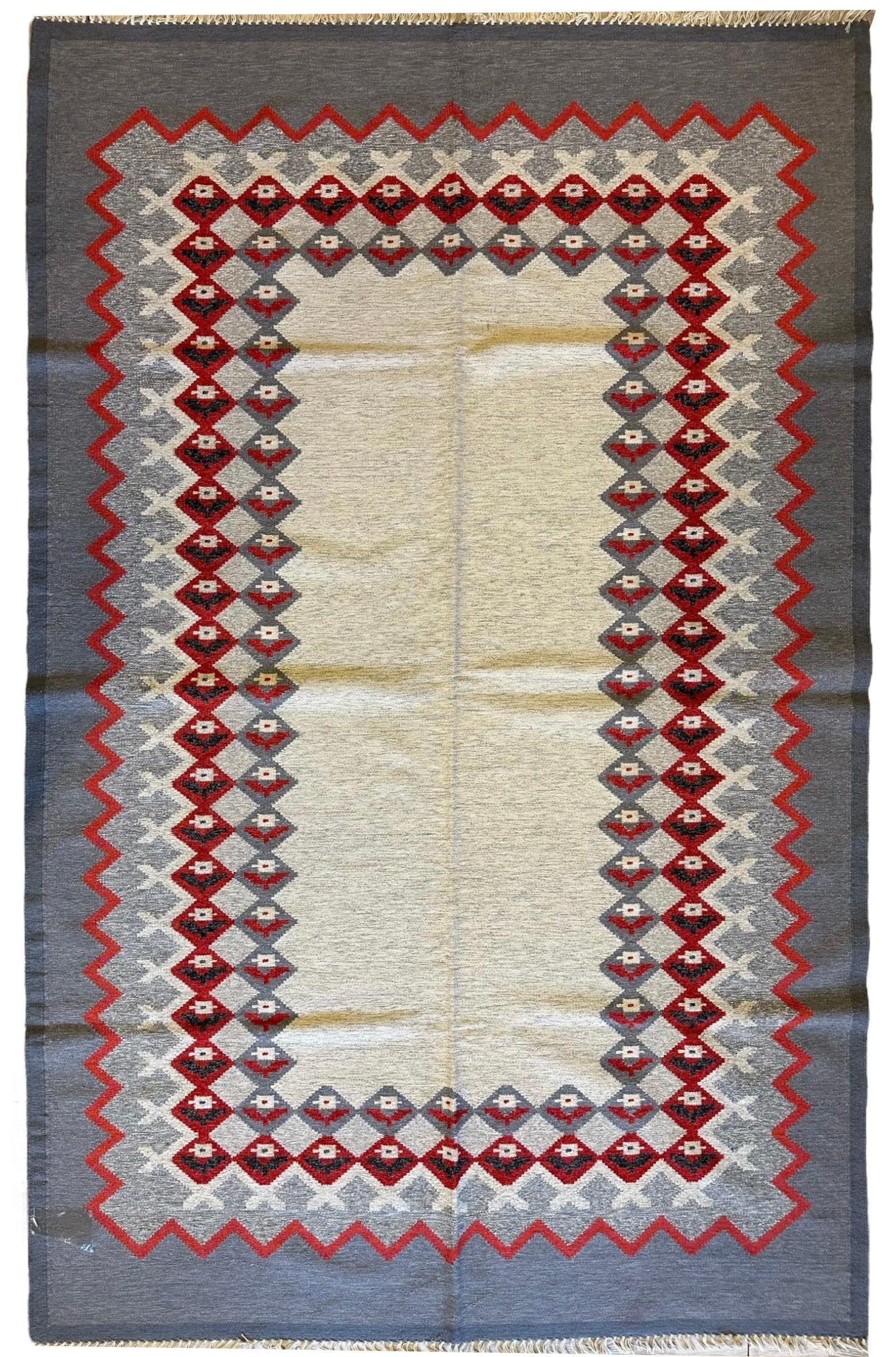Eastern European Diamond Patterned Kilim Rug 6’4” x 9’1” Rugistan