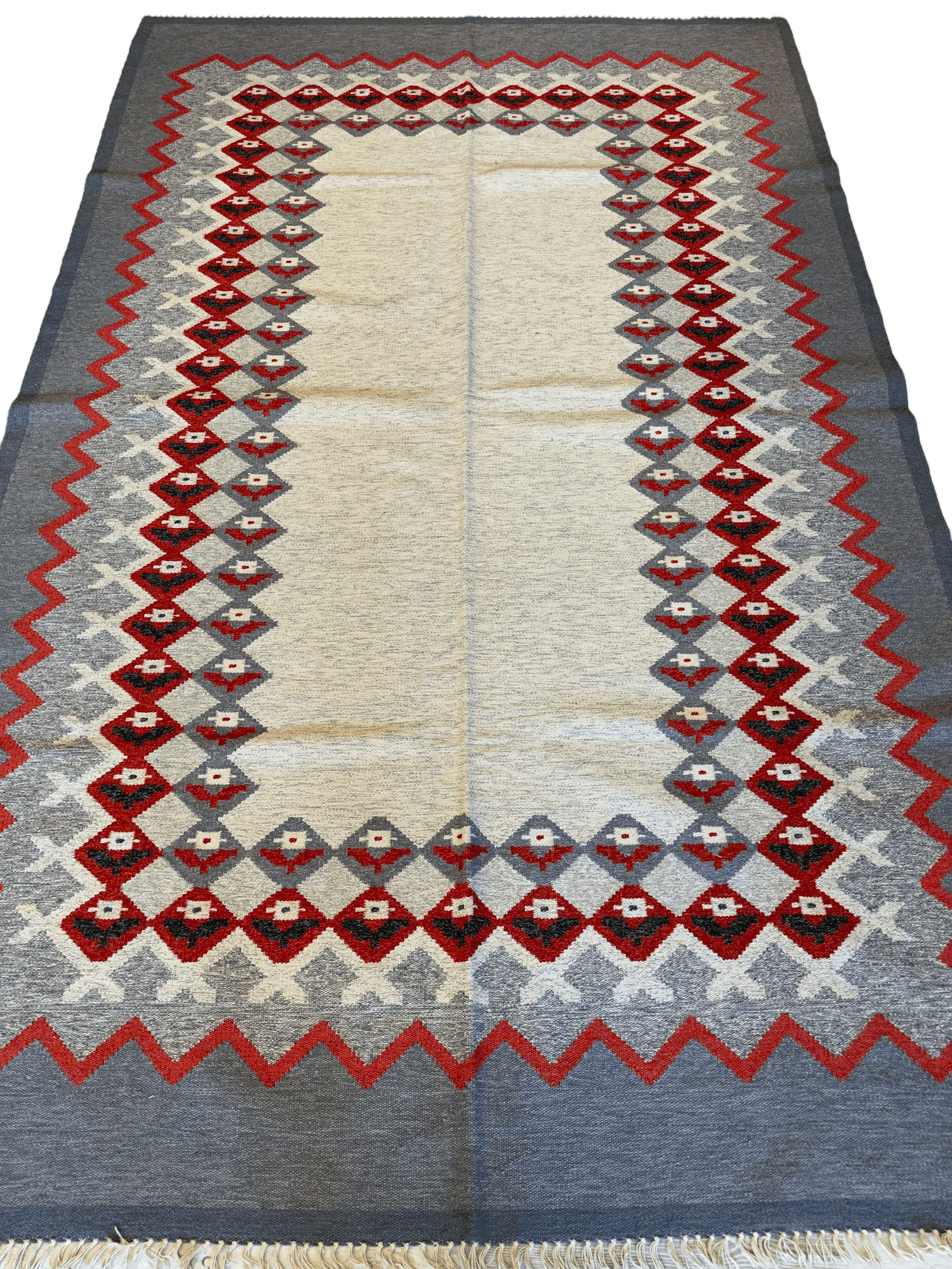 Eastern European Diamond Patterned Kilim Rug 6’4” x 9’1” Rugistan