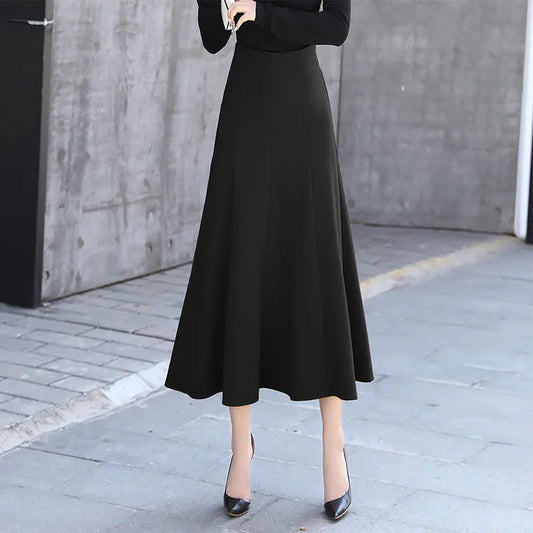 Women’s Elegant Long A-Line Skirt – Cotton, Black or Orange Family Shopolf