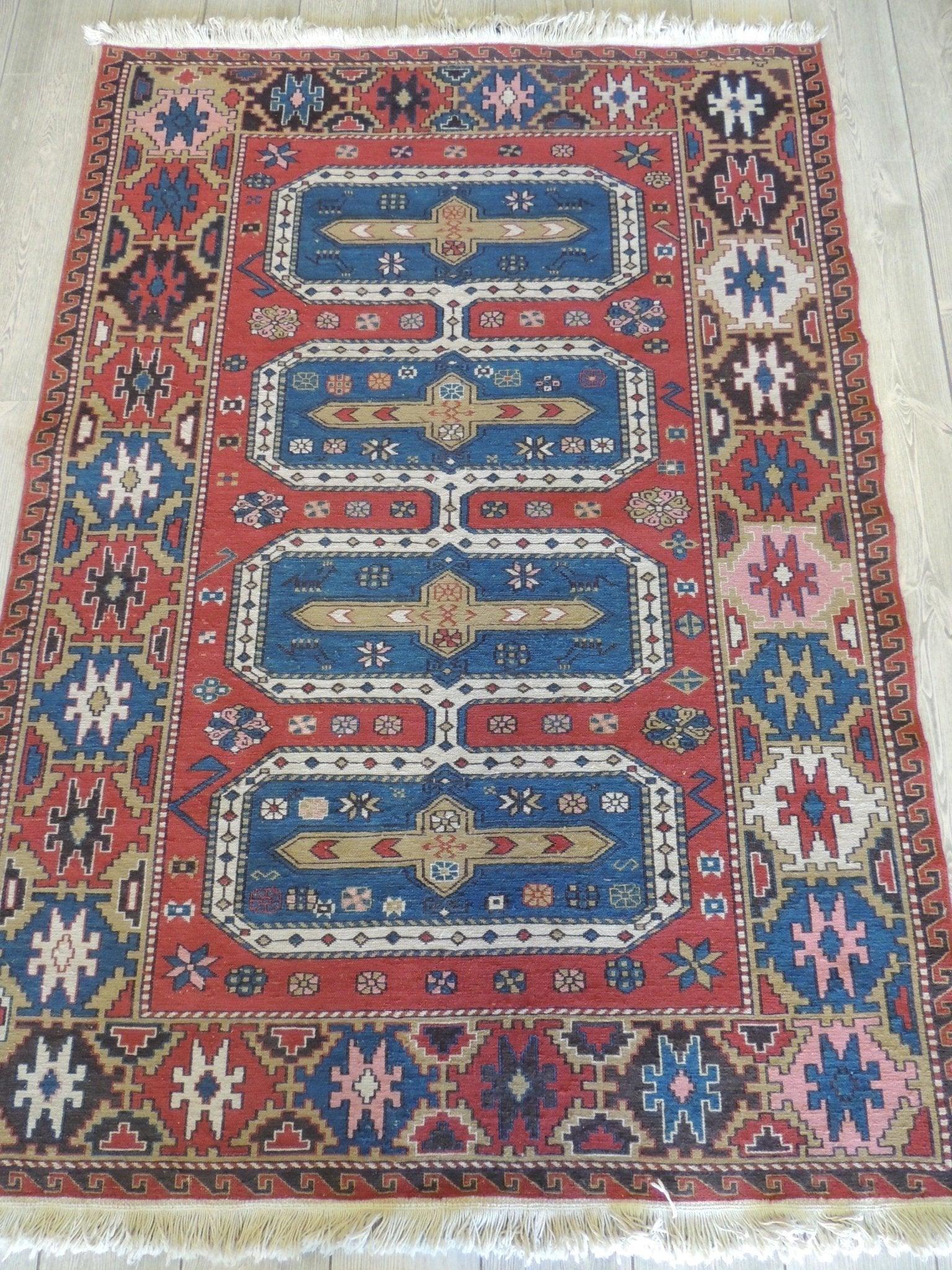 Exquisite Vintage Hand Knotted Soumak Area Rug 6x4 Ft Rugistan