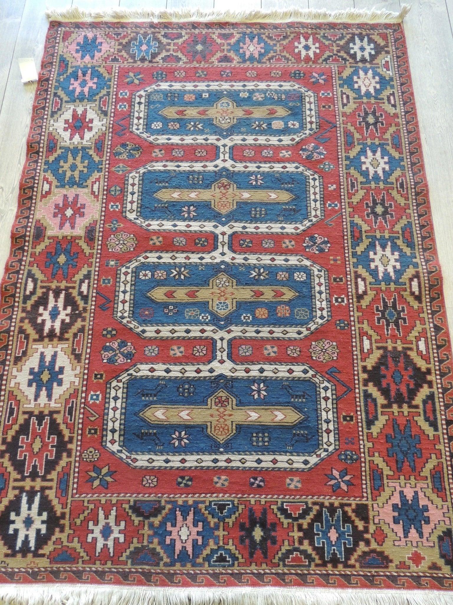Exquisite Vintage Hand Knotted Soumak Area Rug 6x4 Ft Rugistan