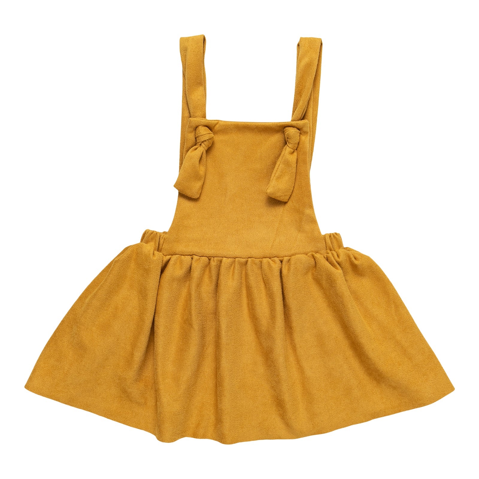 Yellow dress with suspenders on a white background