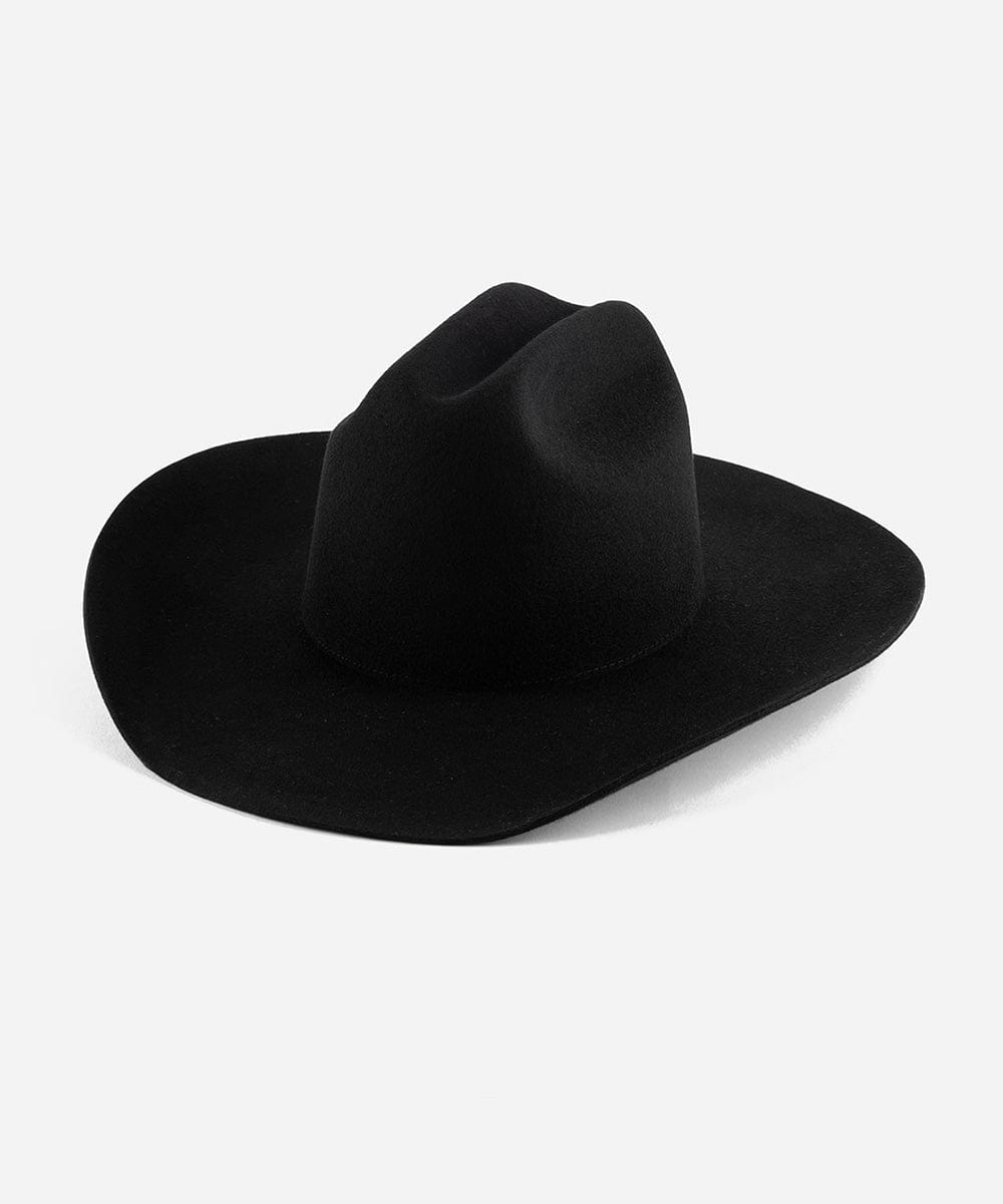 Black cowboy hat on a light gray background
