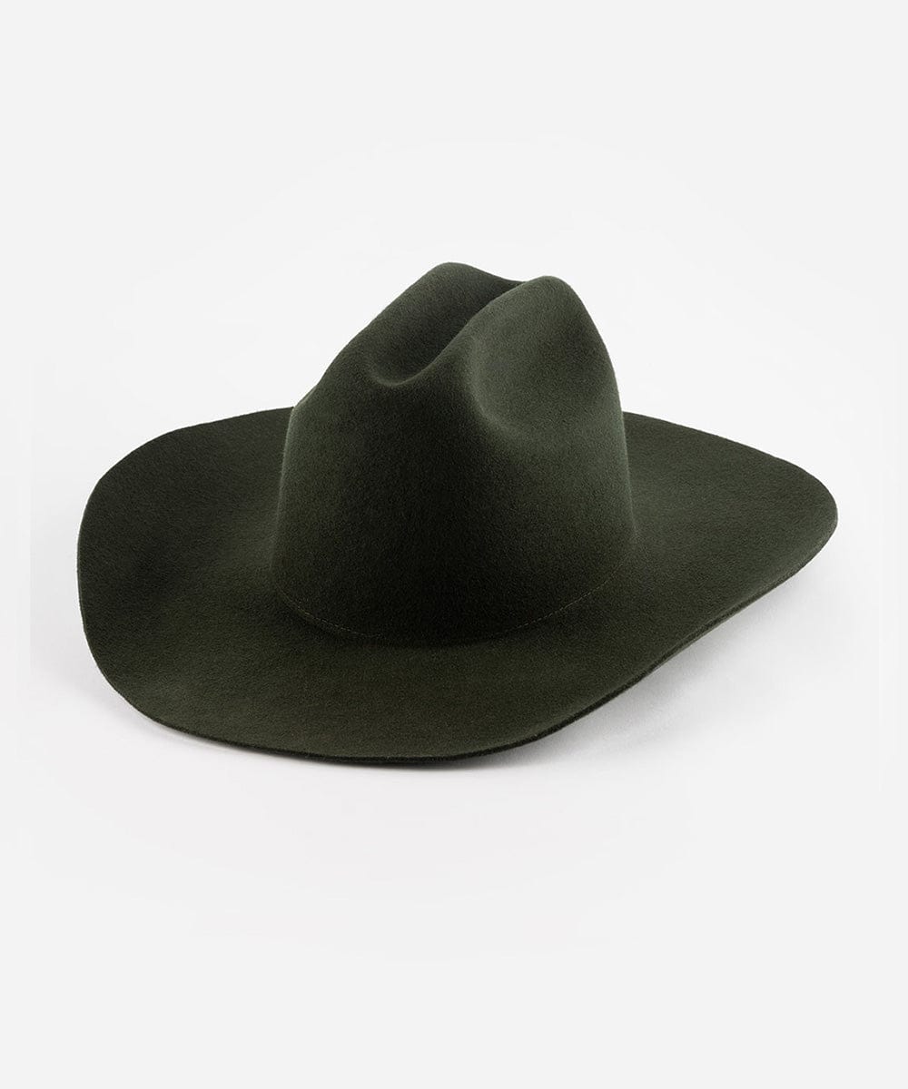 Dark green fedora hat on a white background