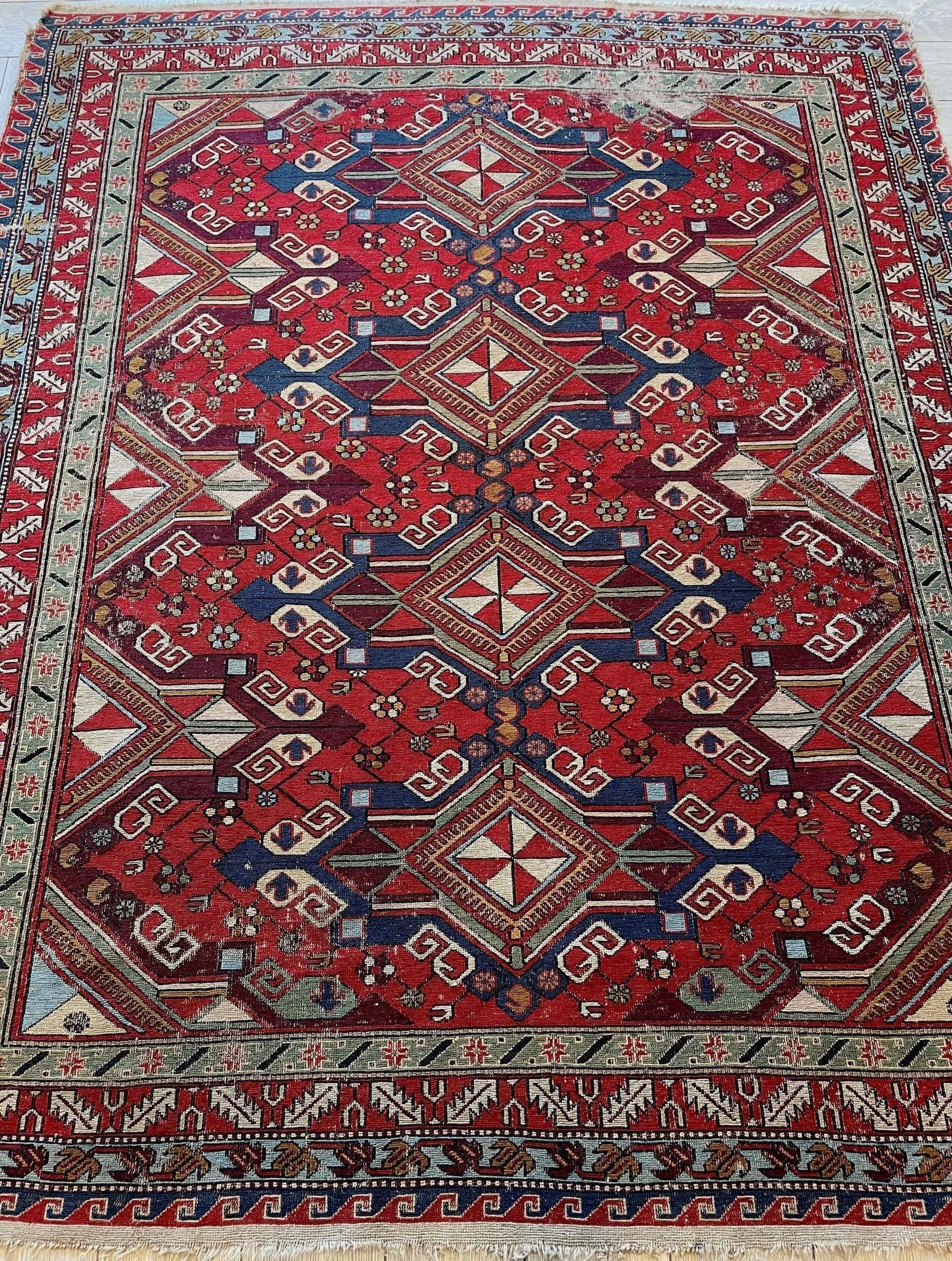 Fine Antique Natural Dyes Caucasian Soumak Area Rug 73''x91'' Rugistan