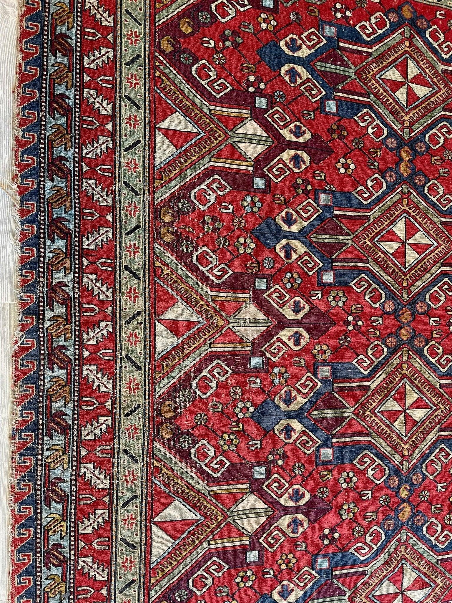 Fine Antique Natural Dyes Caucasian Soumak Area Rug 73''x91'' Rugistan