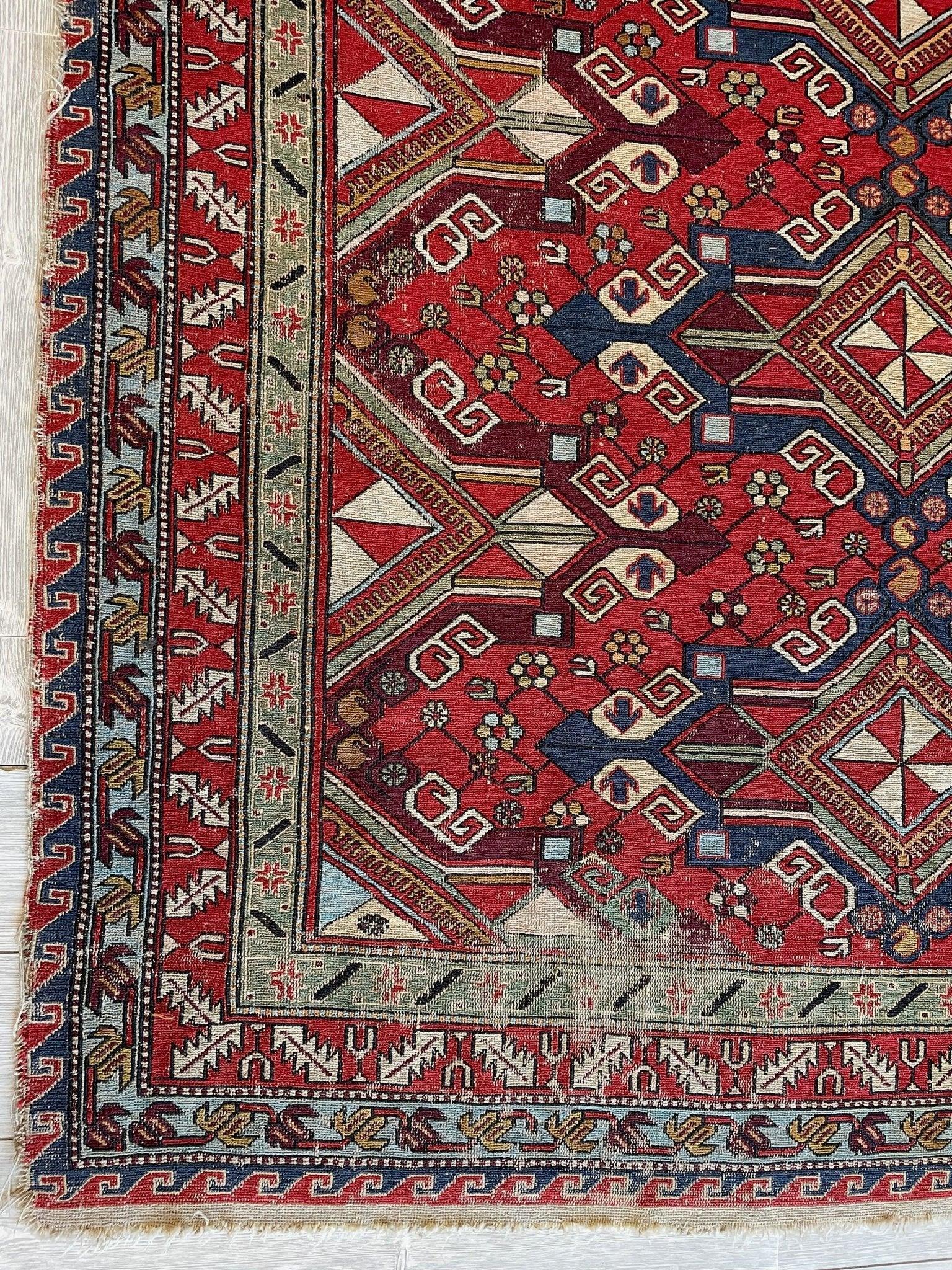 Fine Antique Natural Dyes Caucasian Soumak Area Rug 73''x91'' Rugistan