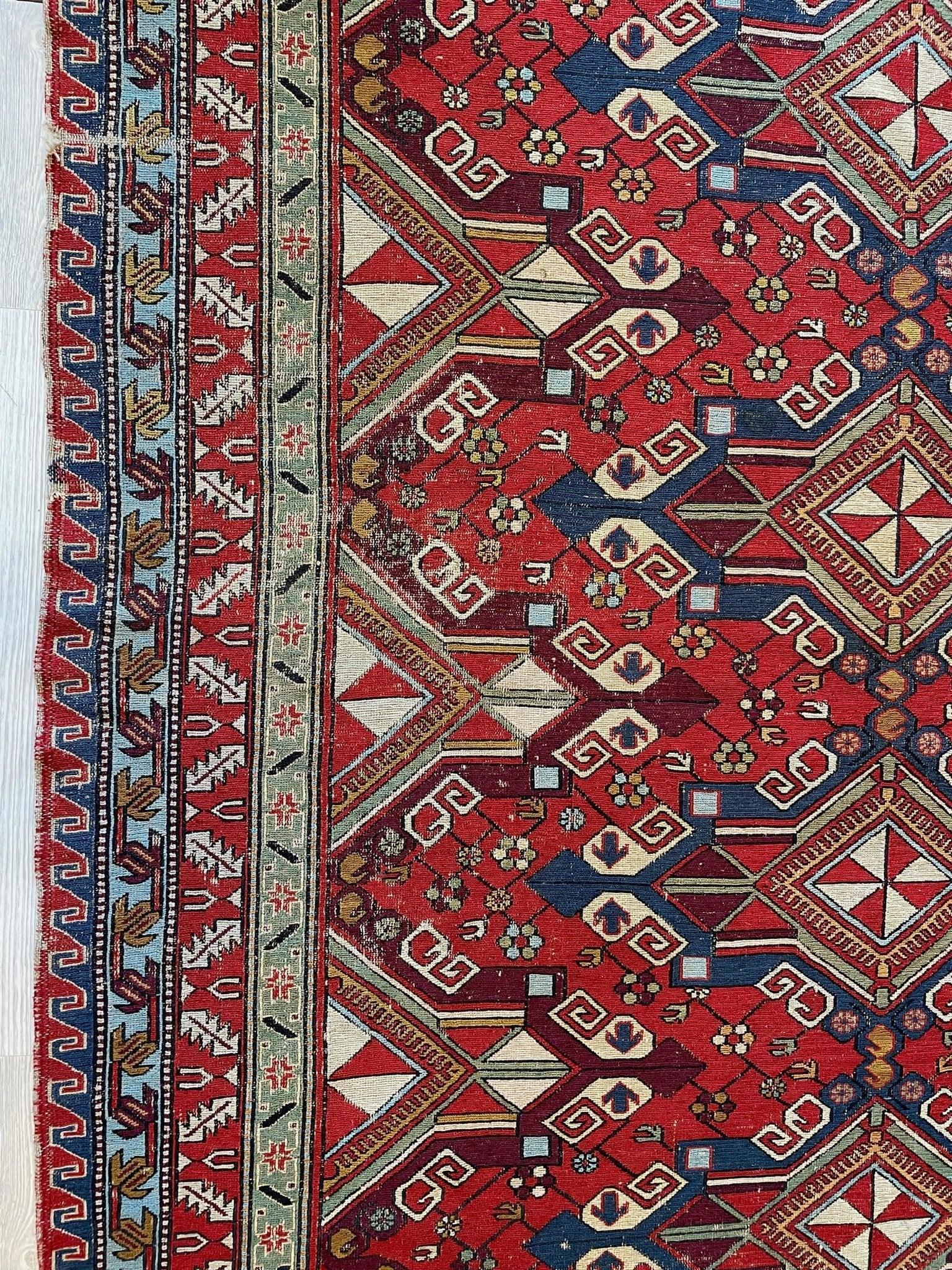 Fine Antique Natural Dyes Caucasian Soumak Area Rug 73''x91'' Rugistan