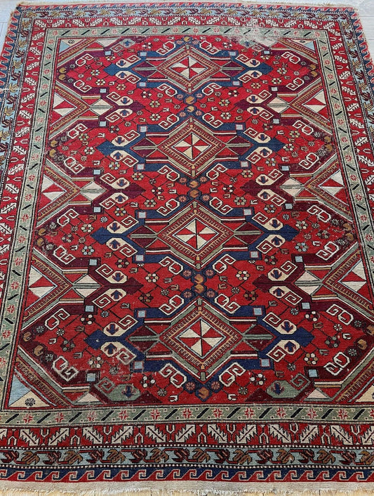 Fine Antique Natural Dyes Caucasian Soumak Area Rug 73''x91'' Rugistan