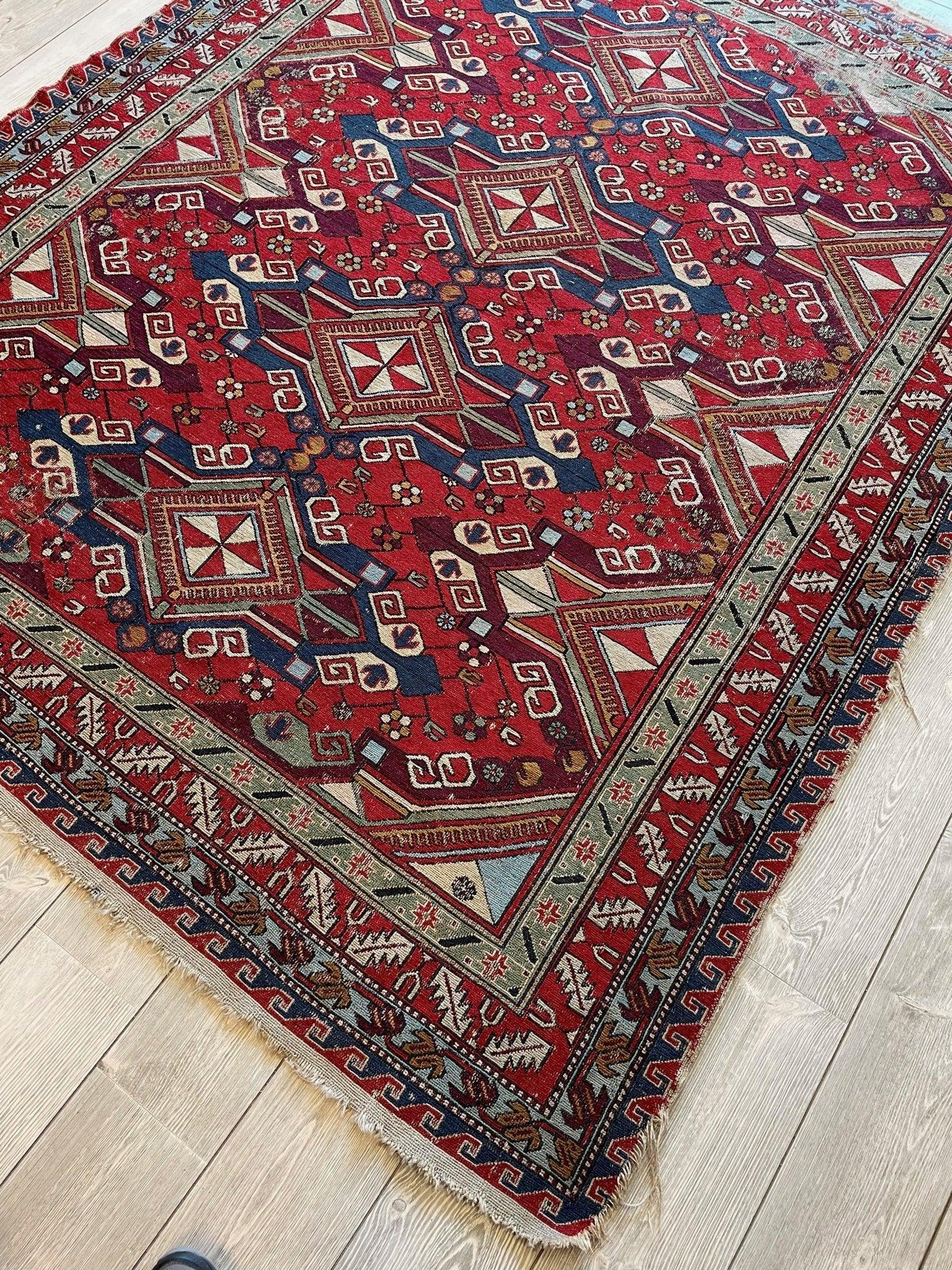 Fine Antique Natural Dyes Caucasian Soumak Area Rug 73''x91'' Rugistan