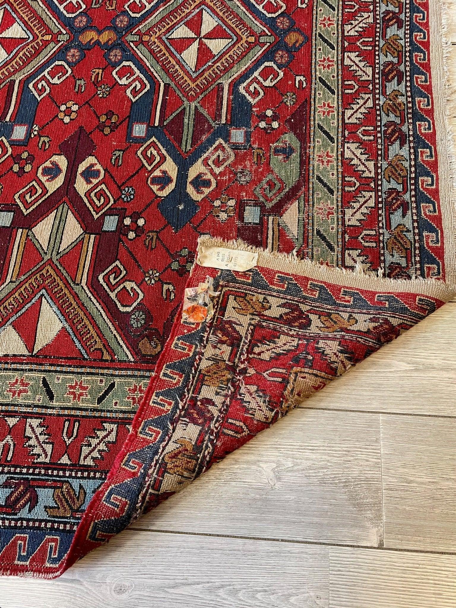 Fine Antique Natural Dyes Caucasian Soumak Area Rug 73''x91'' Rugistan