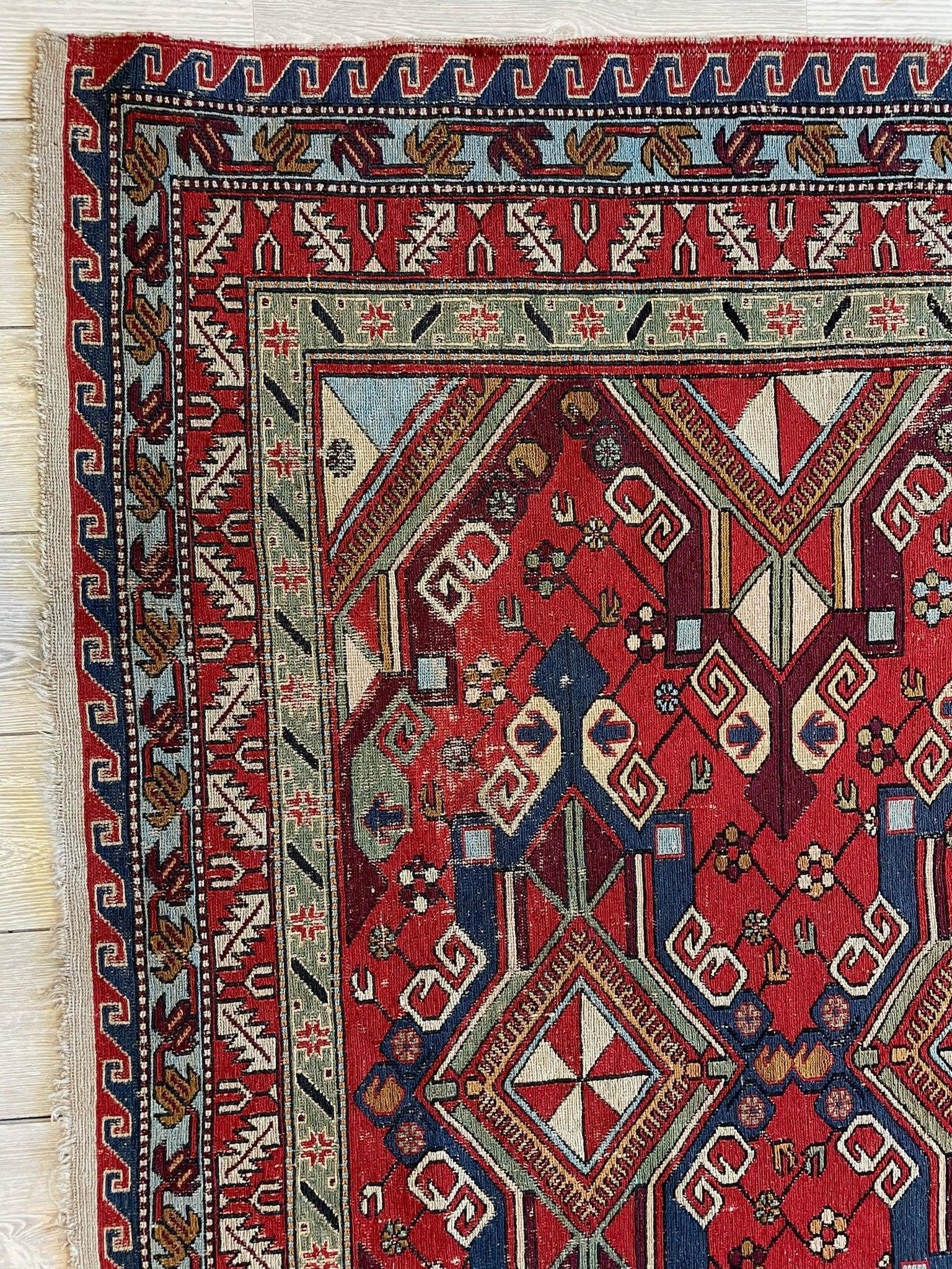 Fine Antique Natural Dyes Caucasian Soumak Area Rug 73''x91'' Rugistan