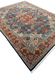 Hand-Knotted Indo-Joshegan Wool Rug – 12'2" x 9'1" – Geometric Medallion Design, Rich Warm Palette Rugistan