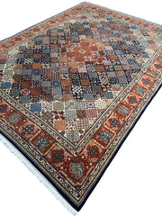 Hand-Knotted Indo-Joshegan Wool Rug – 12'2" x 9'1" – Geometric Medallion Design, Rich Warm Palette Rugistan