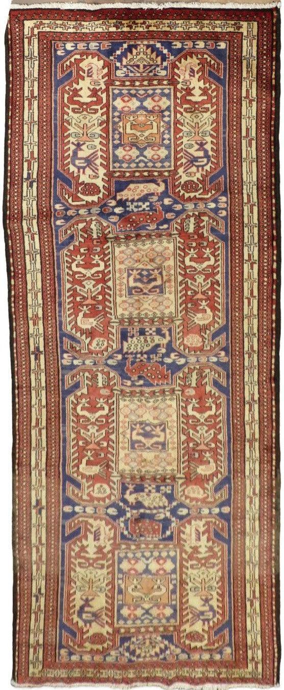 Geometric Meshkin Persian Vintage Runner Rug Handmade Wool Carpet - 4'0"x 10'4" Rugistan