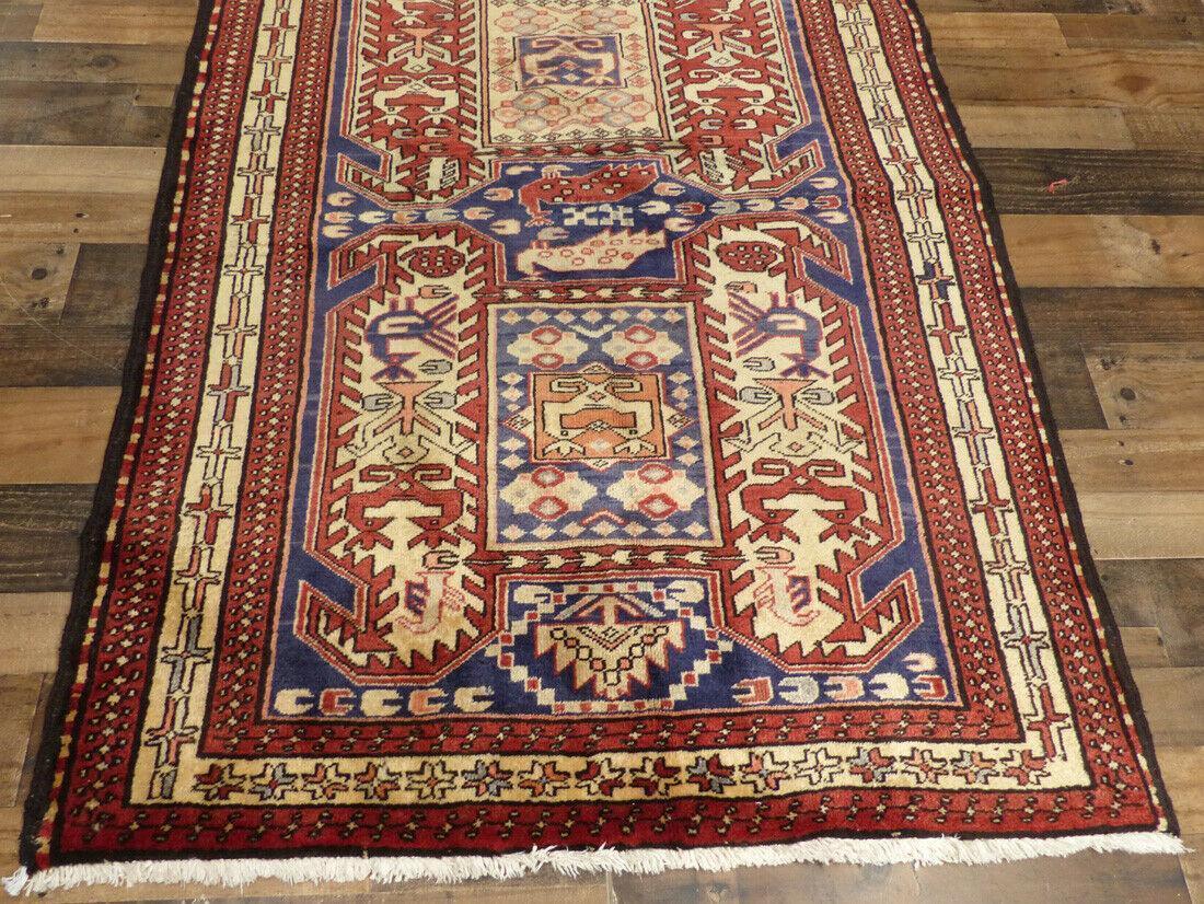 Geometric Meshkin Persian Vintage Runner Rug Handmade Wool Carpet - 4'0"x 10'4" Rugistan