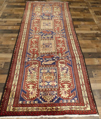 Geometric Meshkin Persian Vintage Runner Rug Handmade Wool Carpet - 4'0"x 10'4" Rugistan