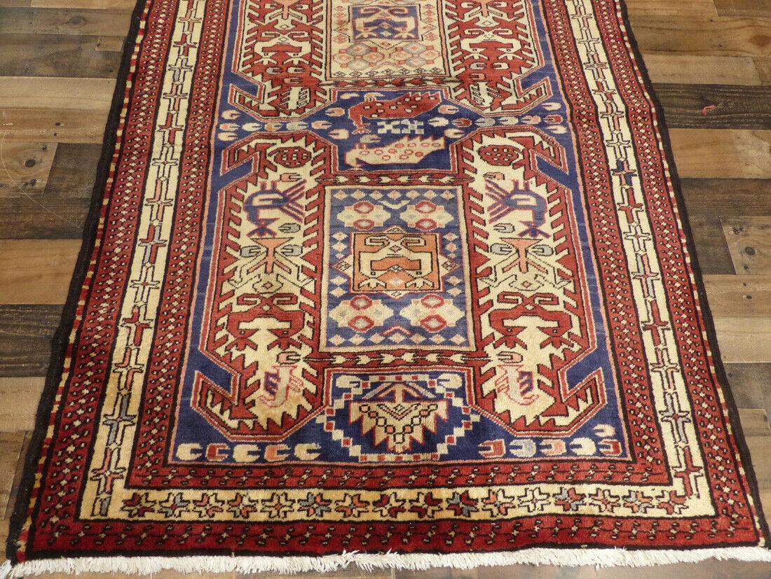 Geometric Meshkin Persian Vintage Runner Rug Handmade Wool Carpet - 4'0"x 10'4" Rugistan